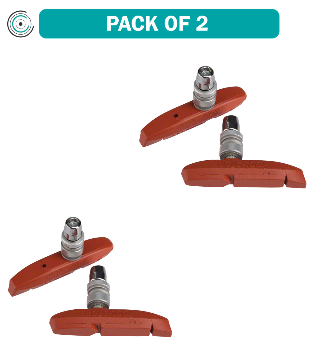 2 Pack Kool Stop Supra 2 Brake Pads with Water Groove & Threaded Post - Salmon Compound for Bicycles | Perfect for Mountain Biking & Wet Weather Cycling