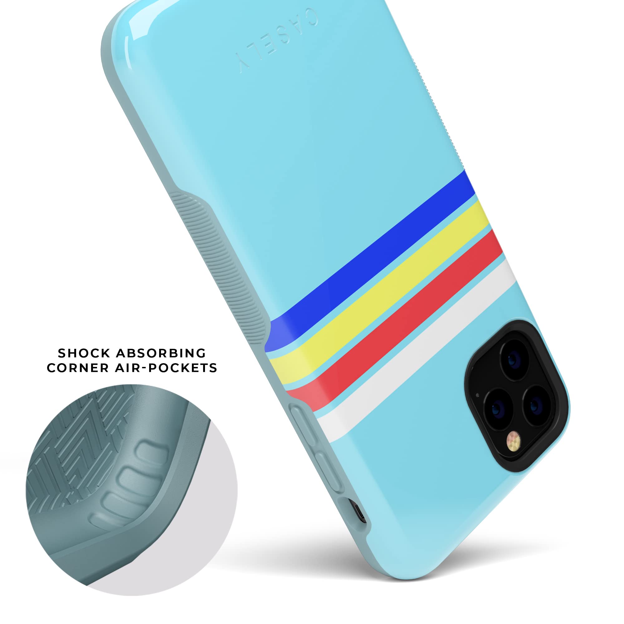 Casely iPhone 11 Pro Case - Teal Rainbow Stripes Color Block Protective Phone Cover | Slim Fit Shockproof Case for Daily Use, Travel & Outdoor Activities