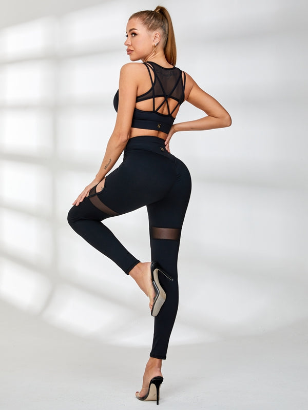 ZASUWA Women's High Waist Cutout Mesh Yoga Leggings - Sexy Workout Pants for Gym, Running & Fitness