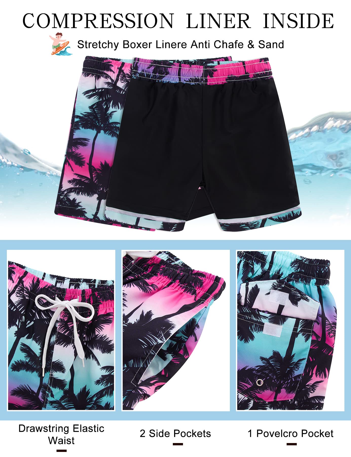 UNICOMIDEA Boys Hawaiian Shirt & Swim Trunks Set - Tropical Print 2-Piece Outfit for Kids 5-12 Years | Beach Vacation, Summer Party, Poolside Fun