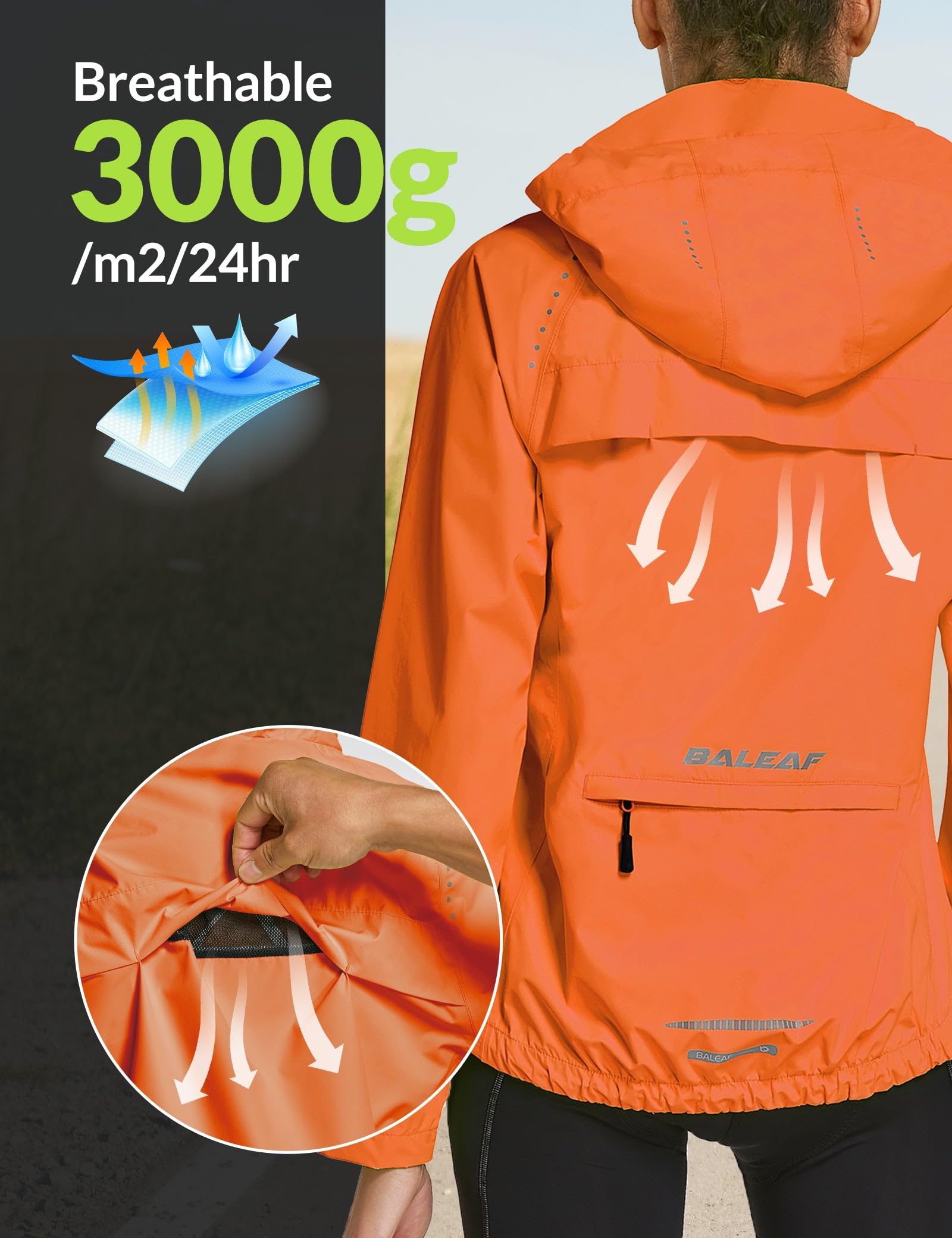 BALEAF Women's Waterproof Windbreaker Jacket - Lightweight Raincoat with Hood for Running, Cycling & Outdoor Activities | Reflective & Packable Design for Commuting & Hiking