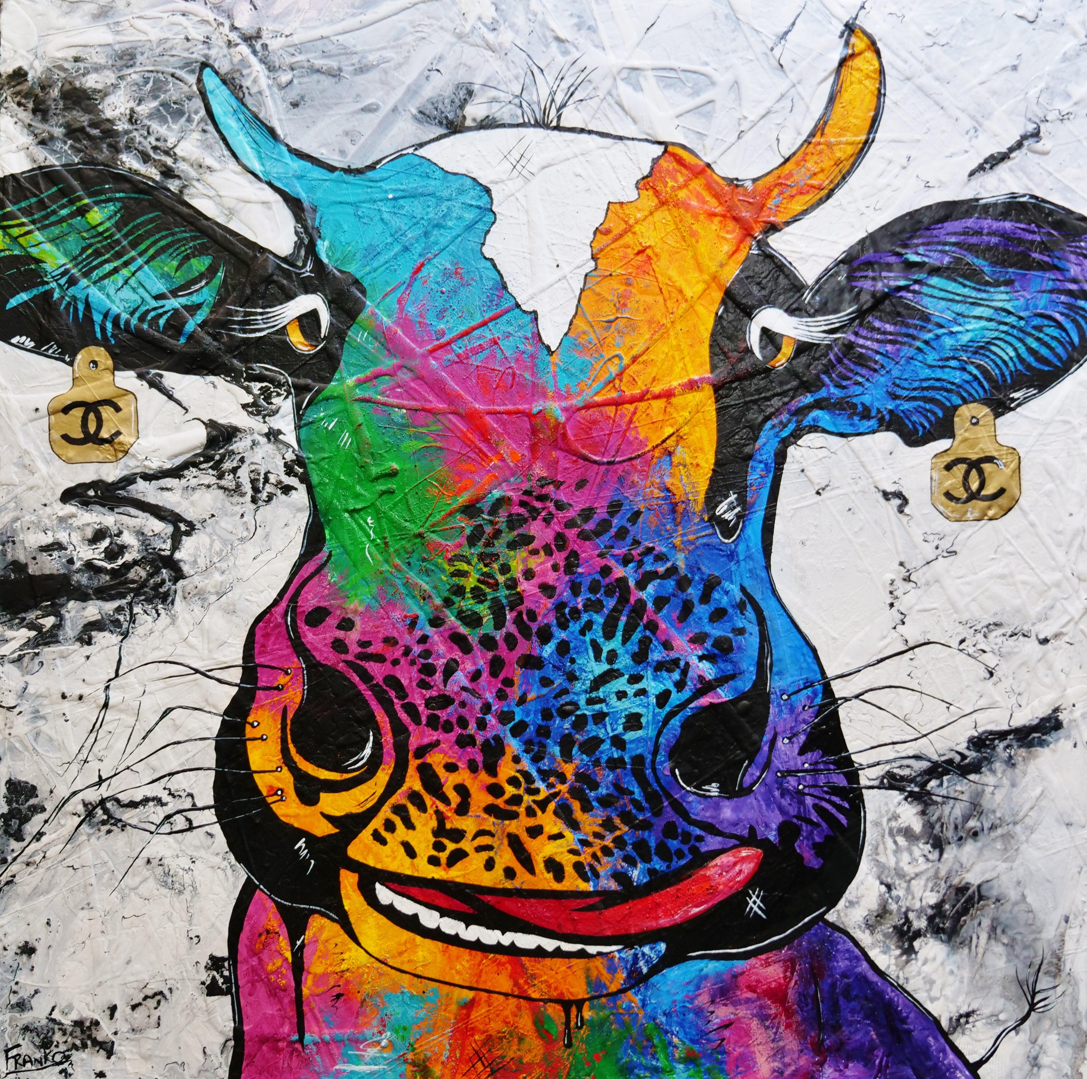 C.C. Steerling 48x48 Inch Abstract Cow Painting - Realism Textured Wall Art for Living Room, Bedroom & Office Decor