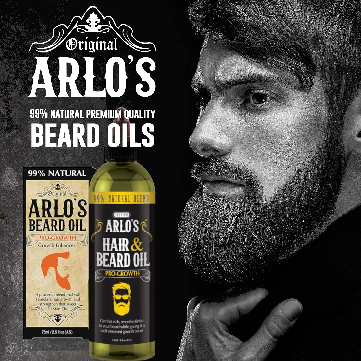 Arlo's Pro-Growth Hair & Beard Oil - 8oz Natural Hair Growth Serum for Men | Mustache Oil, Beard Oil & Scalp Treatment | Promotes Thicker Hair & Faster Growth - Perfect for Daily Grooming & Styling Routine