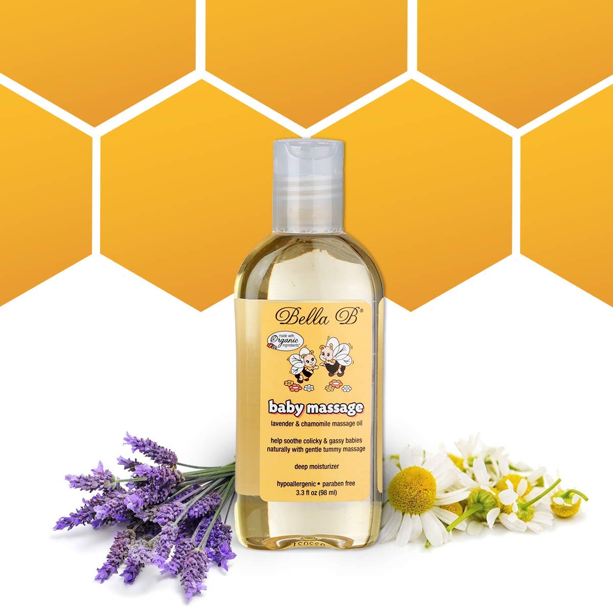 Organic BELLA B Baby Massage Oil 3.3 oz - Lavender Scented Infant Massage Oil for Relaxation & Sleep - Perfect for Newborns, Baby Massage & Skin Care - Made with Natural Ingredients for Sensitive Skin