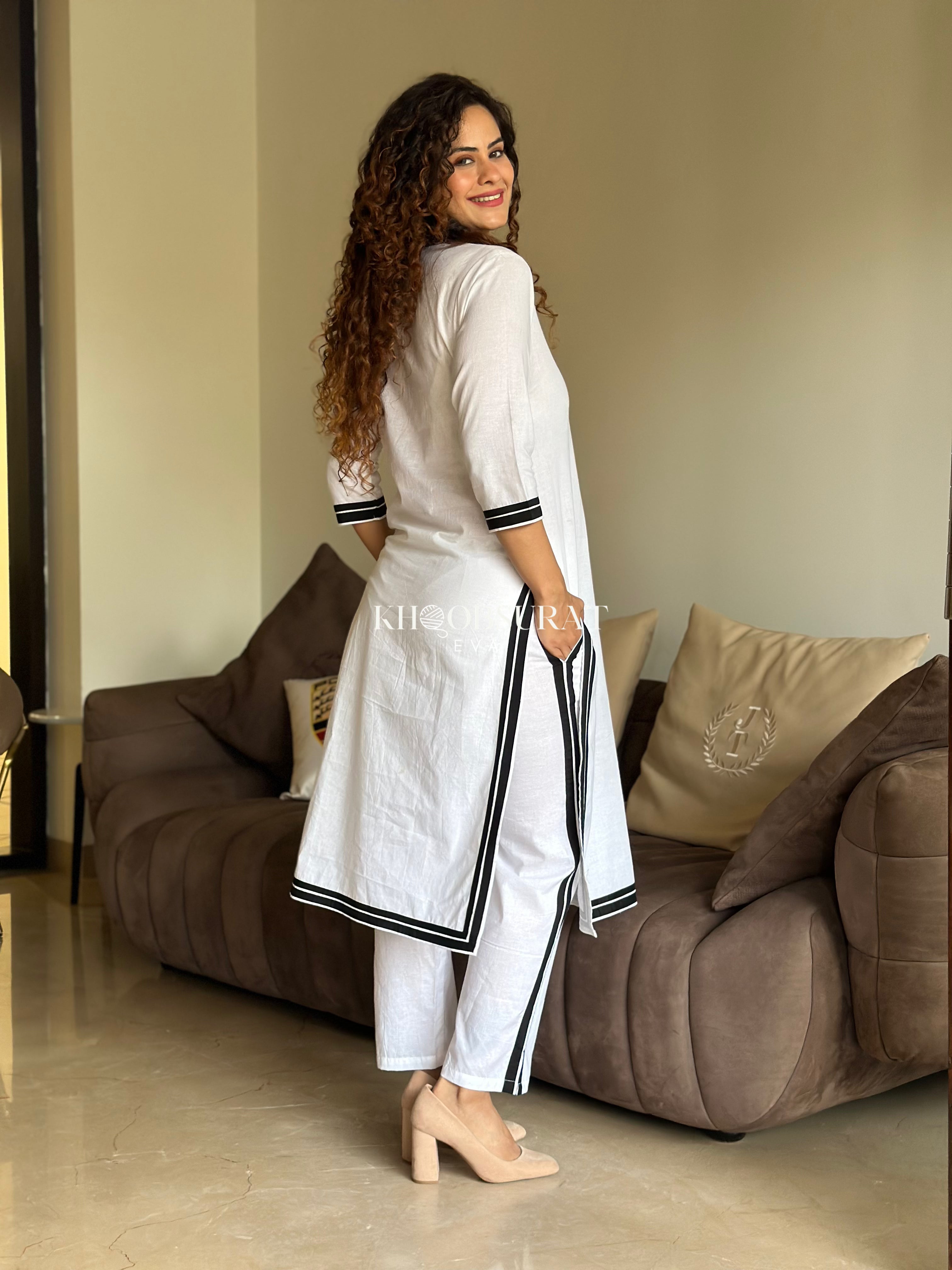 Elegant Noor White Kurta Set for Women - Traditional Pakistani/Indian Ethnic Wear - Perfect for Festivals, Weddings & Special Occasions