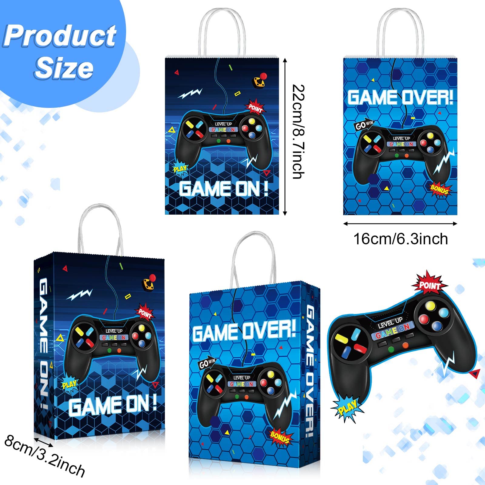 16-Piece Gamer Party Favor Bags with Handles - Video Game Themed Candy Treat Gift Bags for Kids & Boys - Perfect for Gaming Birthday Parties, Decorations & Goodie Bags