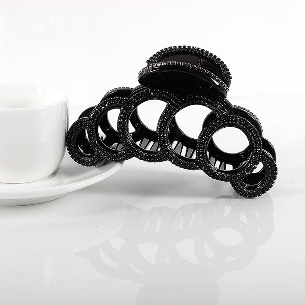 Fodattm Large Elegant Rhinestone Hair Claw Clips - Crystal Hair Clamps for Women | Perfect for Weddings, Parties & Everyday Glamour (Black)