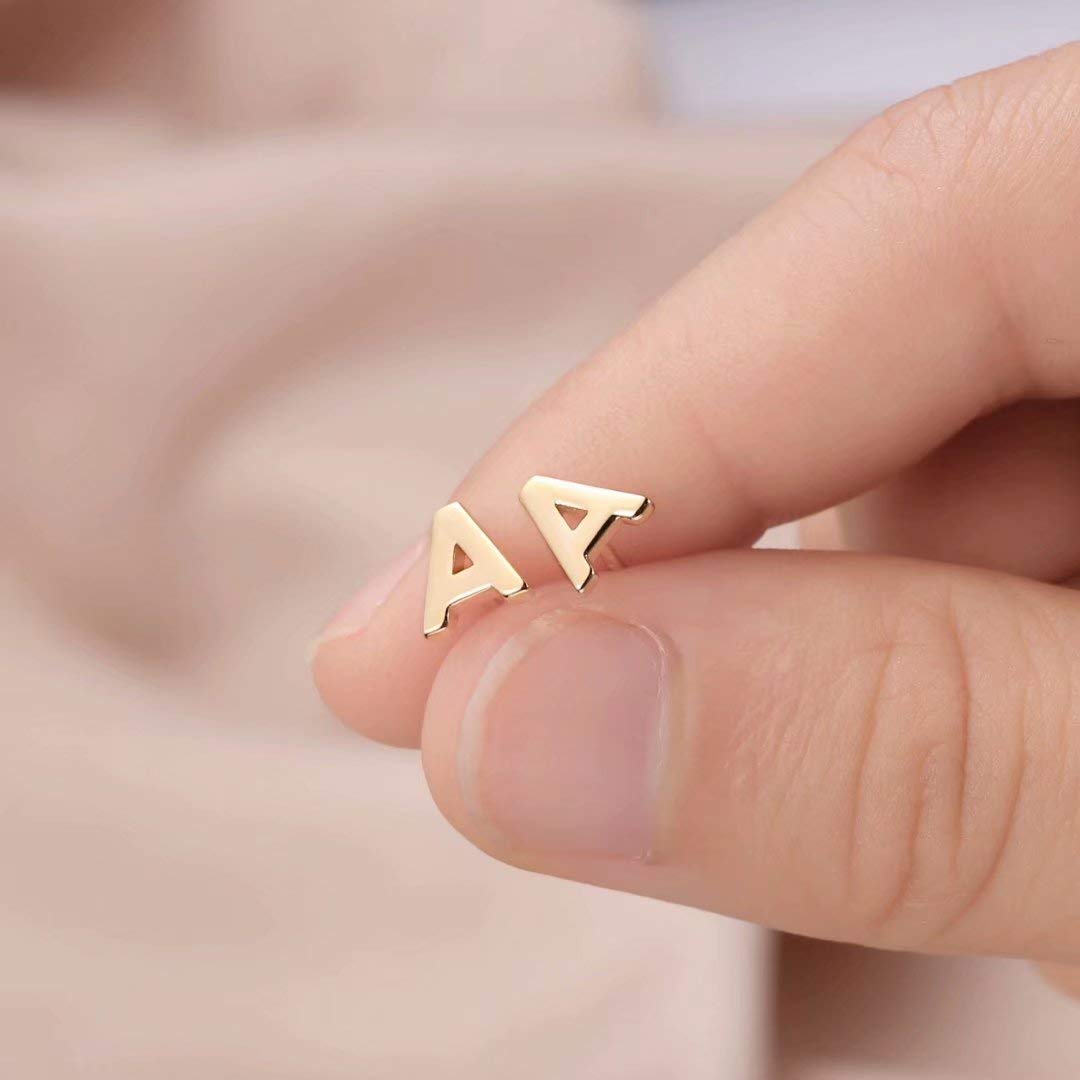 Sterling Silver Initial Stud Earrings for Women - 925 Hypoallergenic Small Letter Earrings | Perfect Jewelry Gift for Her, Birthday, Anniversary & Everyday Wear