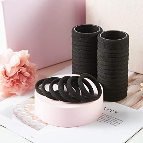 Ezume® 30PCS Black Hair Ties for Women & Girls - Seamless Thick Elastic Hair Bands, No Damage Ponytail Holders for Daily Use, Workouts & Sports (Black)