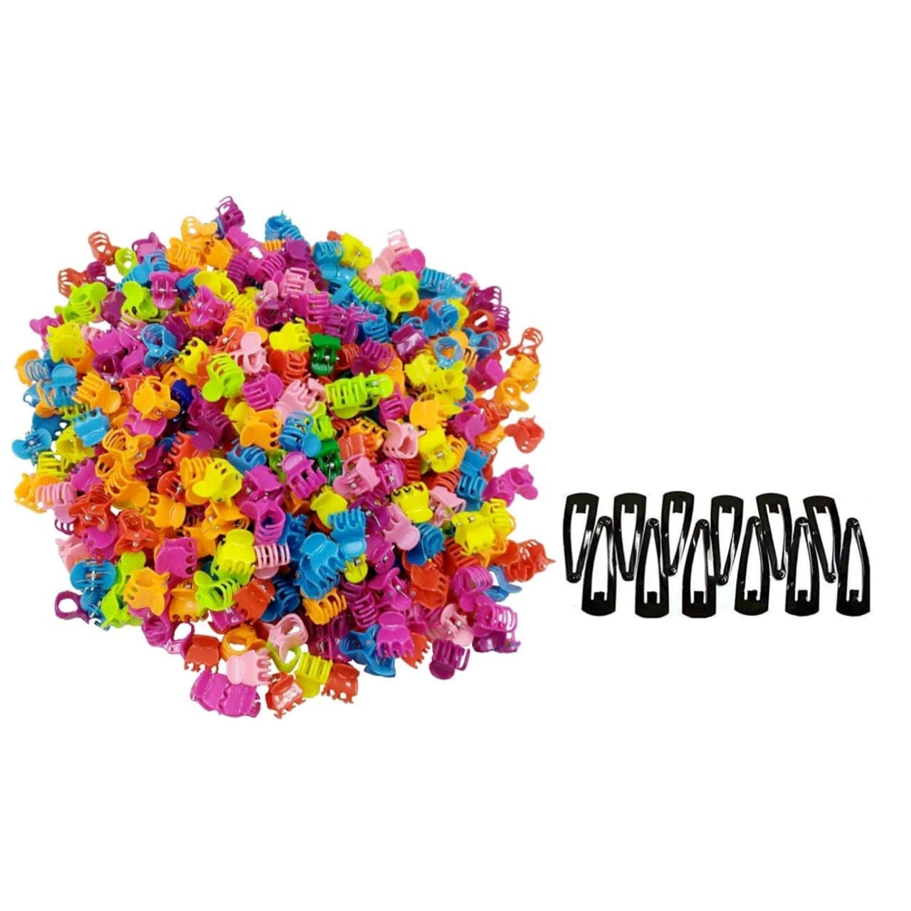 Zintalic Mini Hair Claws Clips for Women Girls Teens - 50 Pcs Colorful Plastic Hair Pins Clamps with Black Tiktak Clip - Hair Accessories for School, Party, Work & Everyday Styling