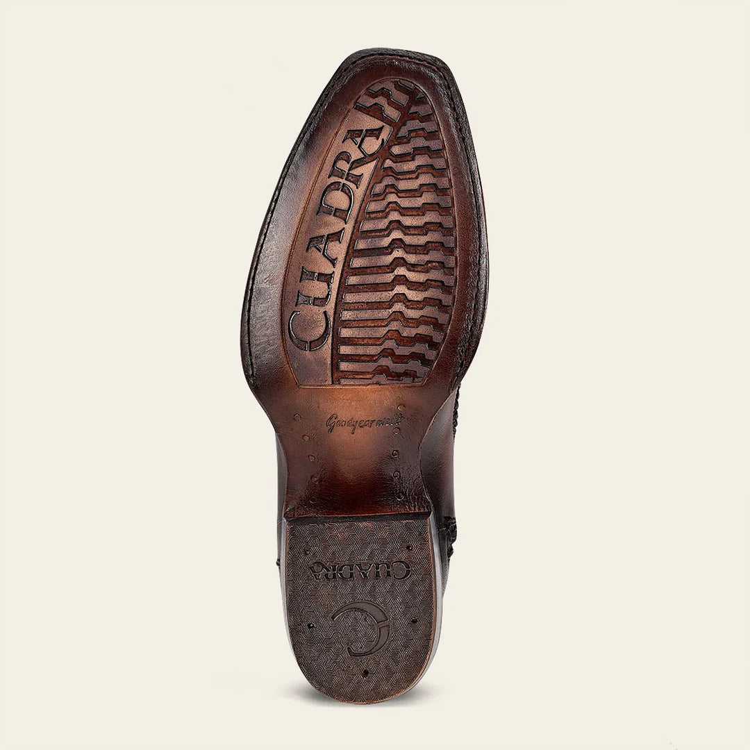 Men's Cuadra Brown Cowboy Boots with Ostrich Leg Design & Ankle Zip - Stylish Western Boots for Rodeo, Country Music Festivals & Casual Wear