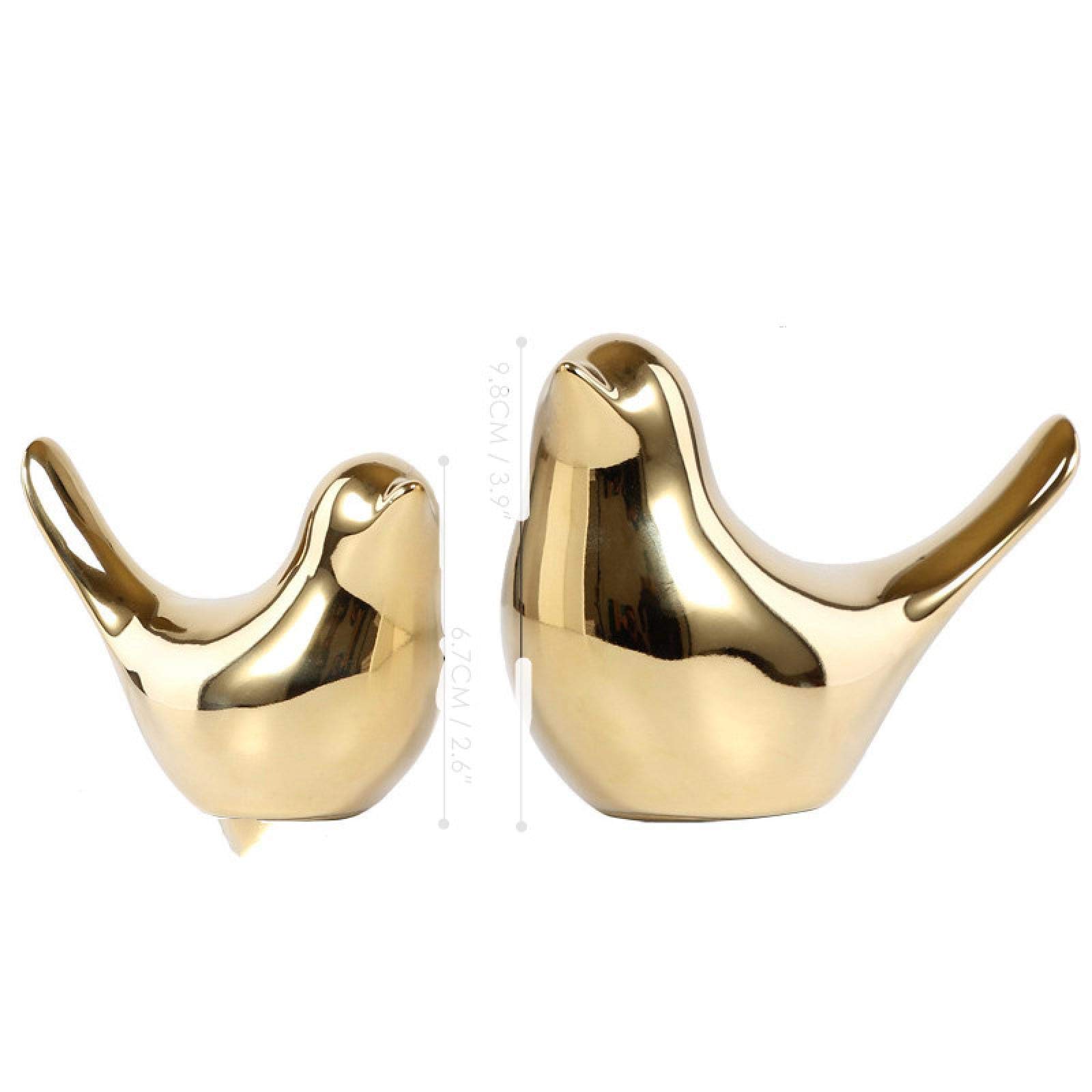 Golden Ceramic Bird Figurines - Modern Animal Sculpture Home Decor, Wedding Gift for Couples (Set of 3, M-XL) | Elegant Table Centerpiece for Living Room, Bedroom & Wedding Decorations