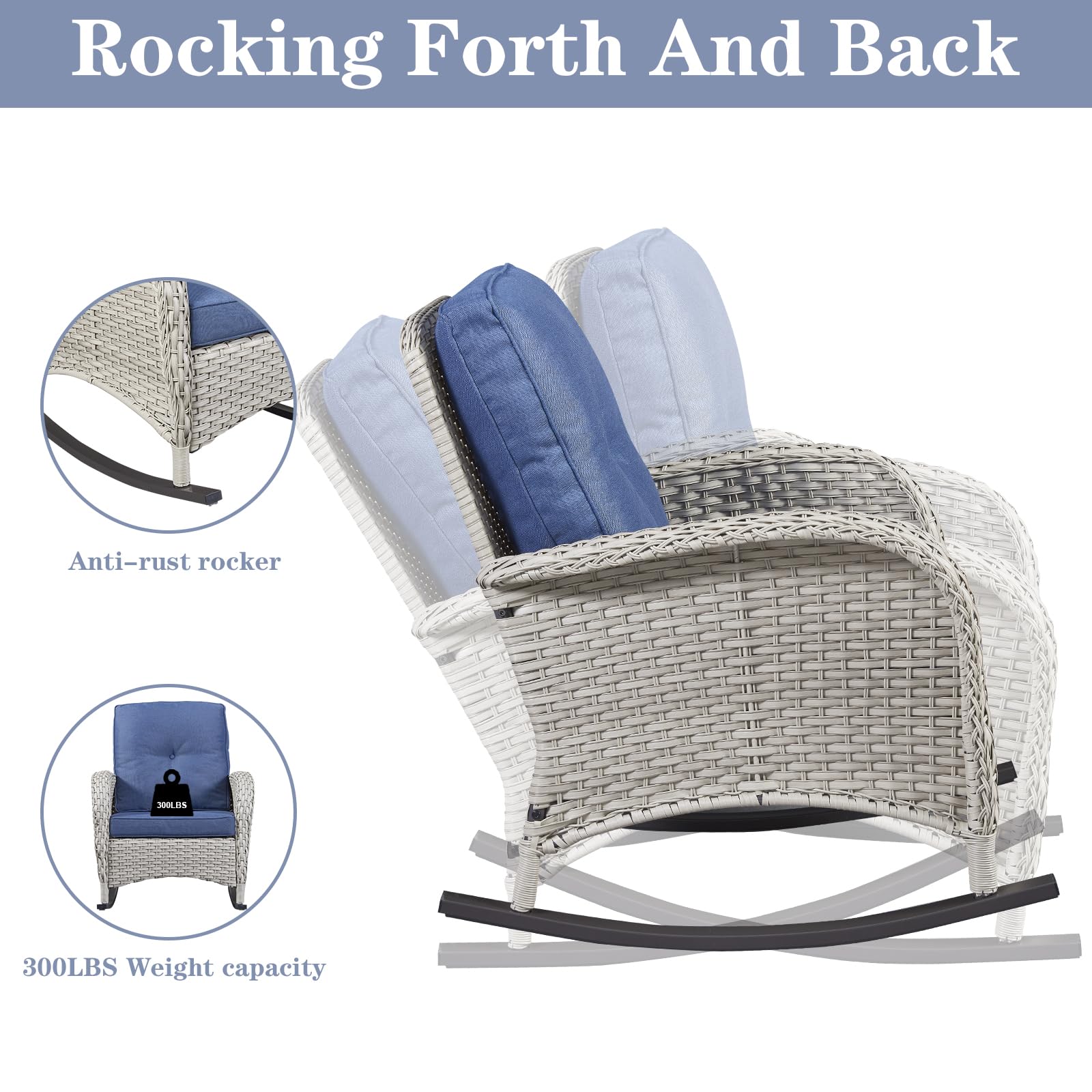 2-Piece Wicker Rocking Chair Set for Porch & Patio - Outdoor Rocking Chairs with Cushions & Side Table | Perfect for Backyard Relaxation, Garden Lounging & Front Porch Sitting