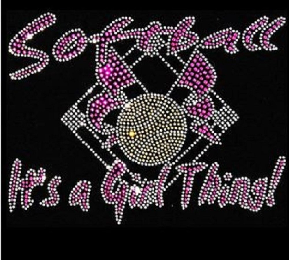 Softball Iron On Transfer - Its A Girl Thing Rhinestone Design for T-Shirts & Apparel | Perfect for Softball Teams, Gifts & DIY Crafts