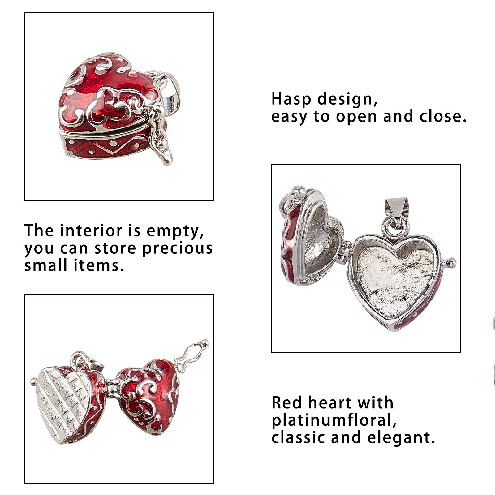 10pcs Heart-Shaped Brass Enamel Prayer Box Pendants - DIY Jewelry Charms for Necklace Making - Perfect for Crafting, Gifts, and Spiritual Keepsakes