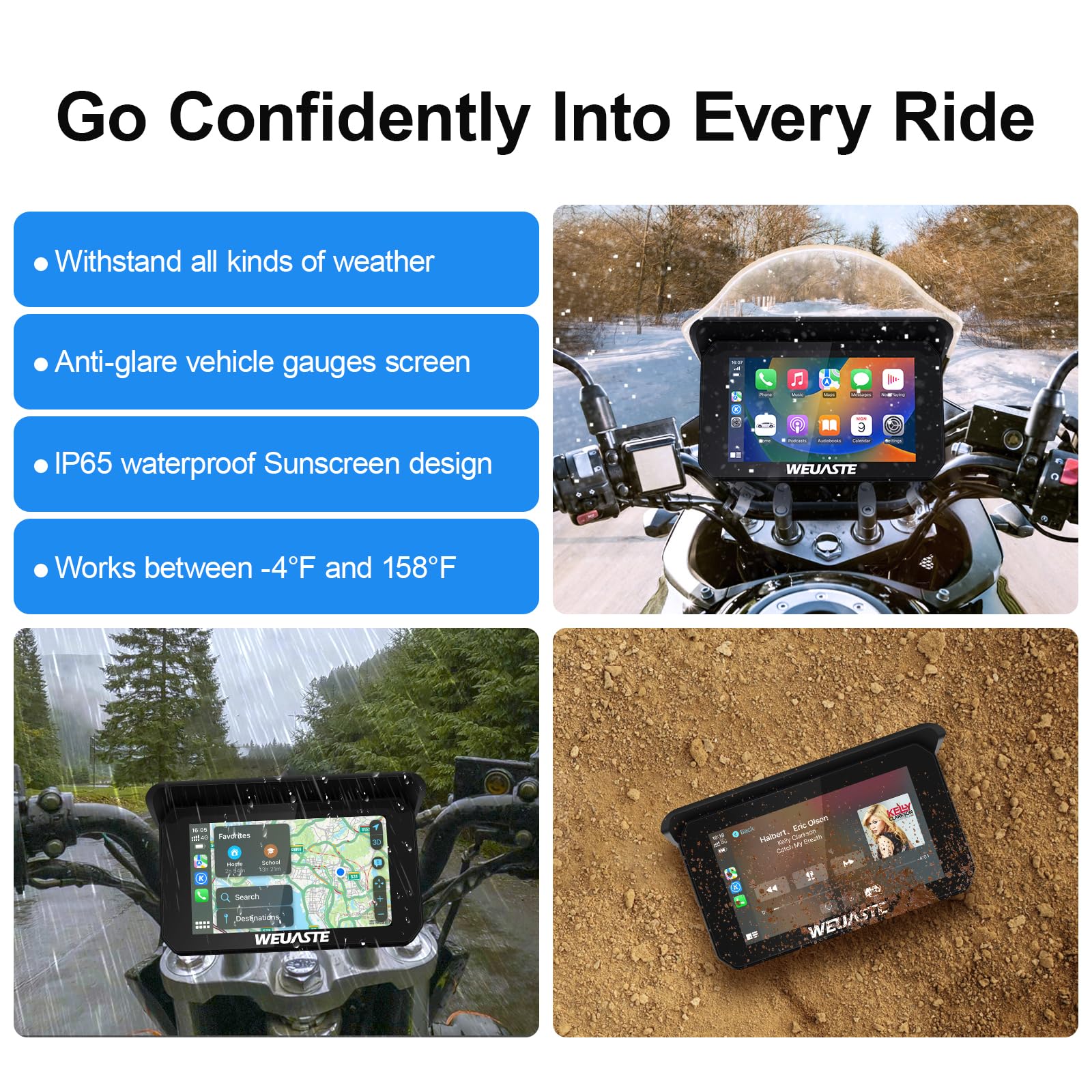 5 Inch Motorcycle GPS Navigation with Wireless CarPlay & Android Auto - Waterproof IPS Touchscreen, Bluetooth, Siri & Google Assistant Support - Perfect for Touring, Commuting & Adventure Riding
