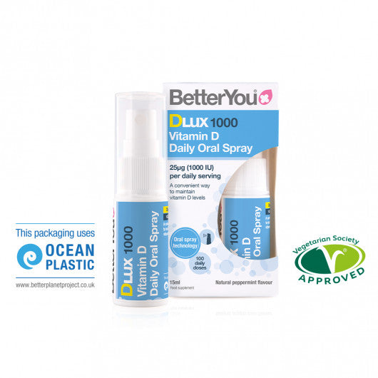 BetterYou DLux 1000 Vitamin D Oral Spray 15ml - Fast-Absorbing Vitamin D3 Supplement for Immune Support & Bone Health - Perfect for Home, Office & Travel Use