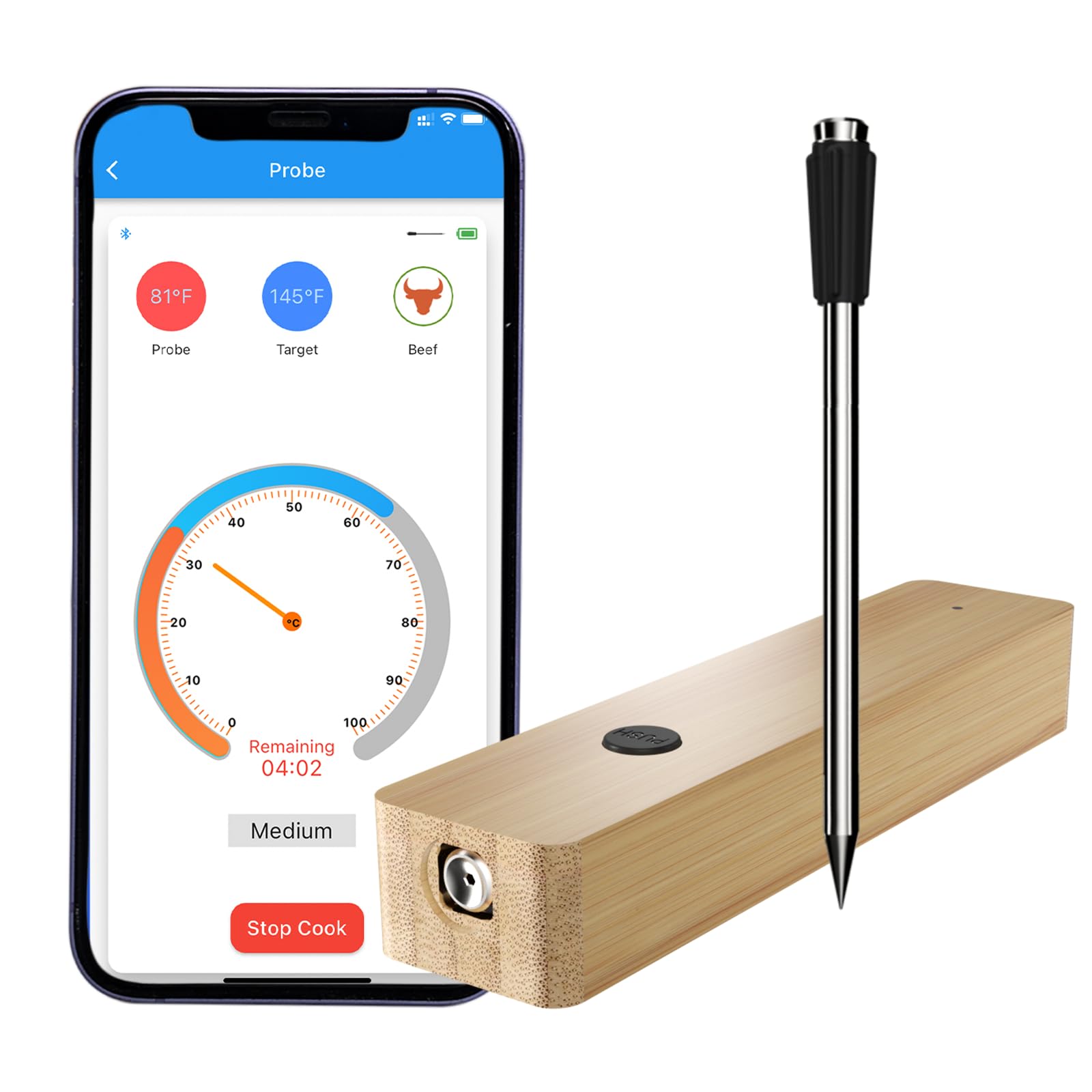 Smart Bluetooth Wireless Meat Thermometer for Grilling, Smoking & BBQ - 500FT Range Digital Cooking Thermometer with APP Control for Oven, Smoker, Stove, Rotisserie & Sous Vide | Perfect for Outdoor Cooking, Backyard Parties & Professional Chefs