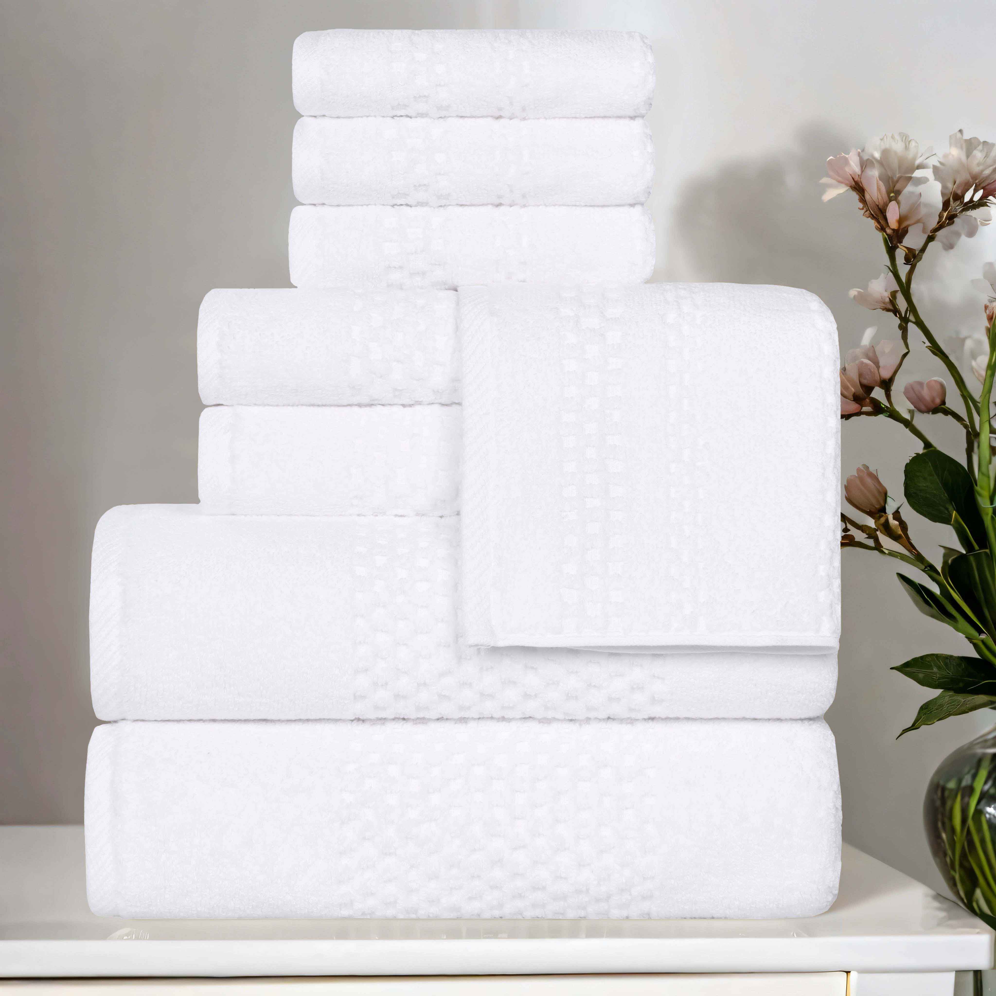 Playa Zero Twist Cotton Solid Waffle Textured 8-Piece Towel Set | Ultra Soft & Absorbent Bath Towels for Spa, Beach & Luxury Home Use