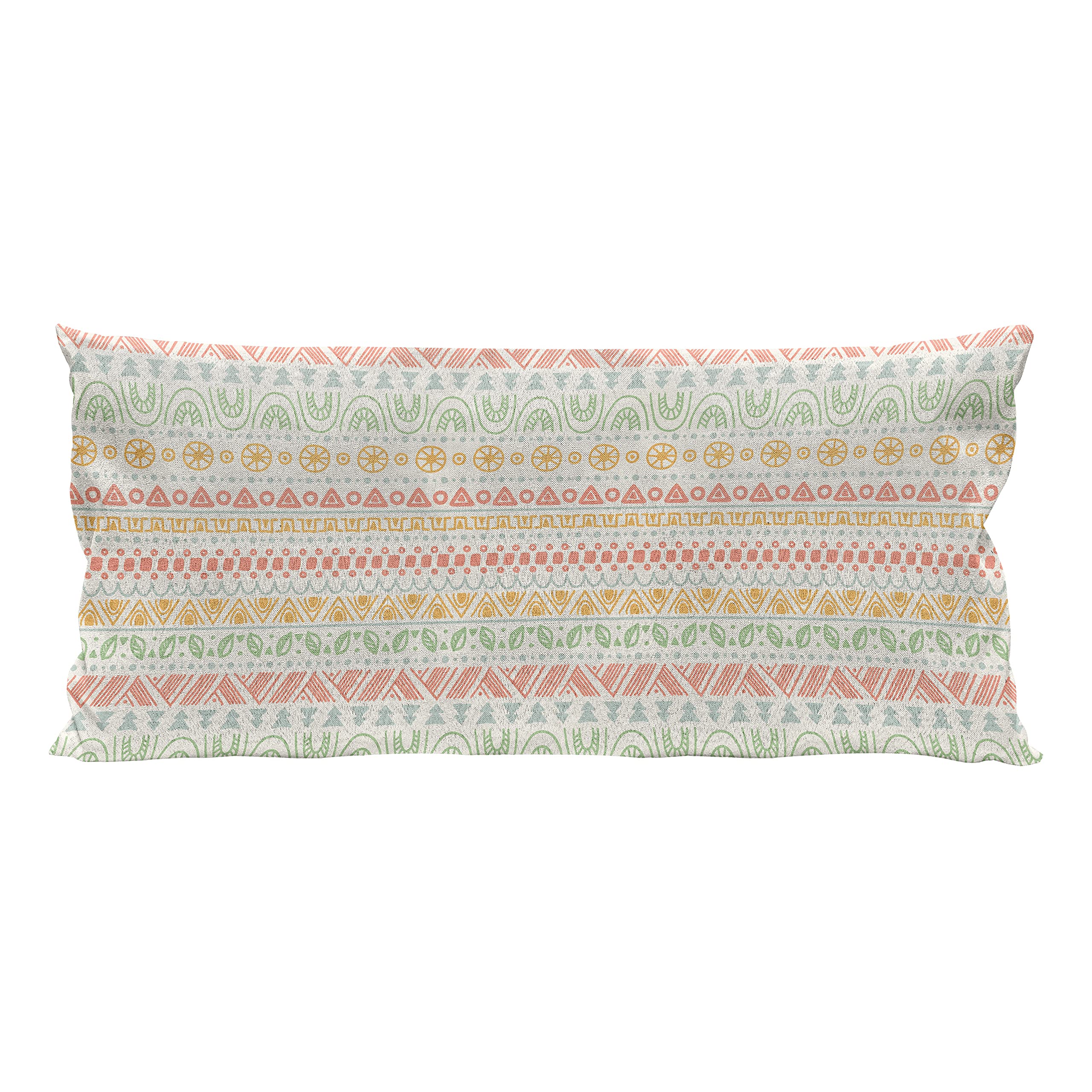 Ambesonne Striped Throw Pillow Cover 36x16 Inches - Soft Pastel Folk Aztec Mexican Print with Geometric Triangles - Decorative Rectangle Cushion Case for Sofa, Bed & Home Decor - Multicolor