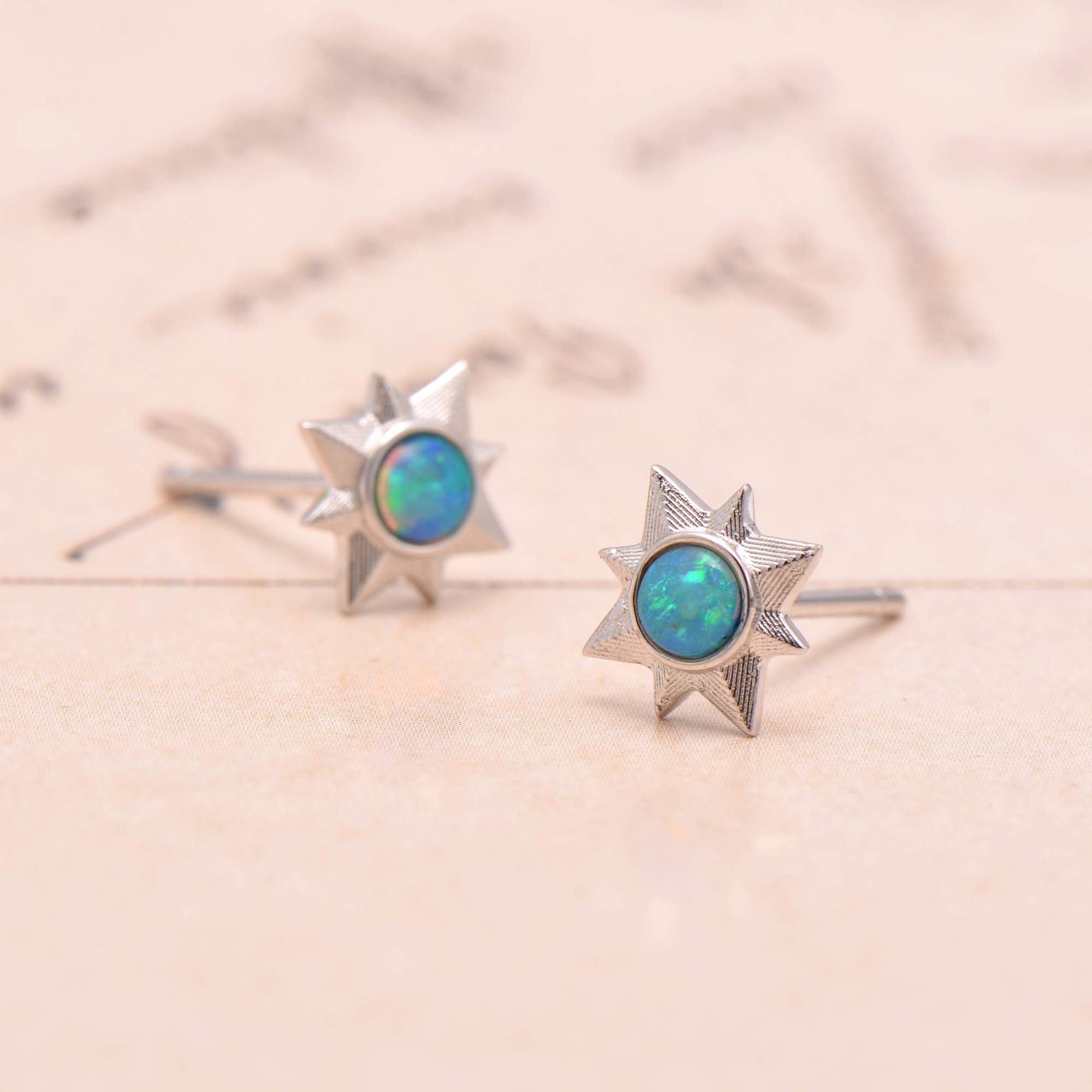 Natural Opal Earrings for Women - 18K White Gold Star Stud Earrings | Elegant Jewelry Gift for Birthday, Anniversary & Special Occasions