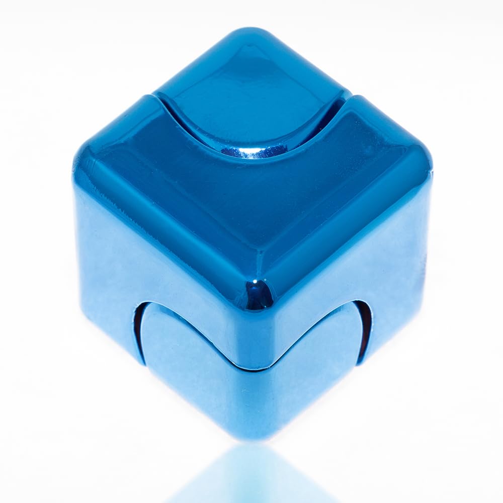 QUBI Cube Spinner 4-in-1 Fidget Toy for Anxiety Relief & Focus - Aluminum Alloy Stress Relief Spinner for Kids & Adults with ADHD, Autism - Blue Desktop EDC Fidget Spinner - Perfect for Office, School & Travel Stress Management