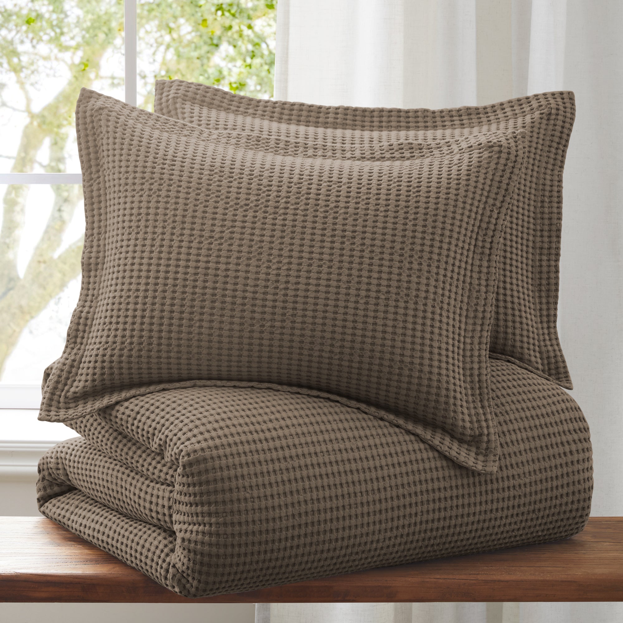 Mills Waffle Duvet Cover Set - Soft Textured Bedding for Cozy Comfort - Perfect for Master Bedroom, Guest Room & Dorm Decor