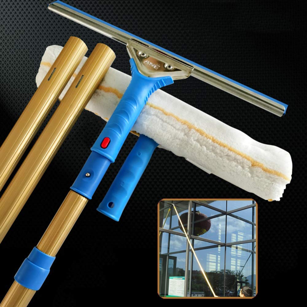 FHISD Telescoping High Window Cleaner - Titanium Alloy Extendable Pole with Brush for Windows, Solar Panels & Hard-to-Reach Surfaces - Perfect for Home Cleaning, Commercial Use & Outdoor Maintenance