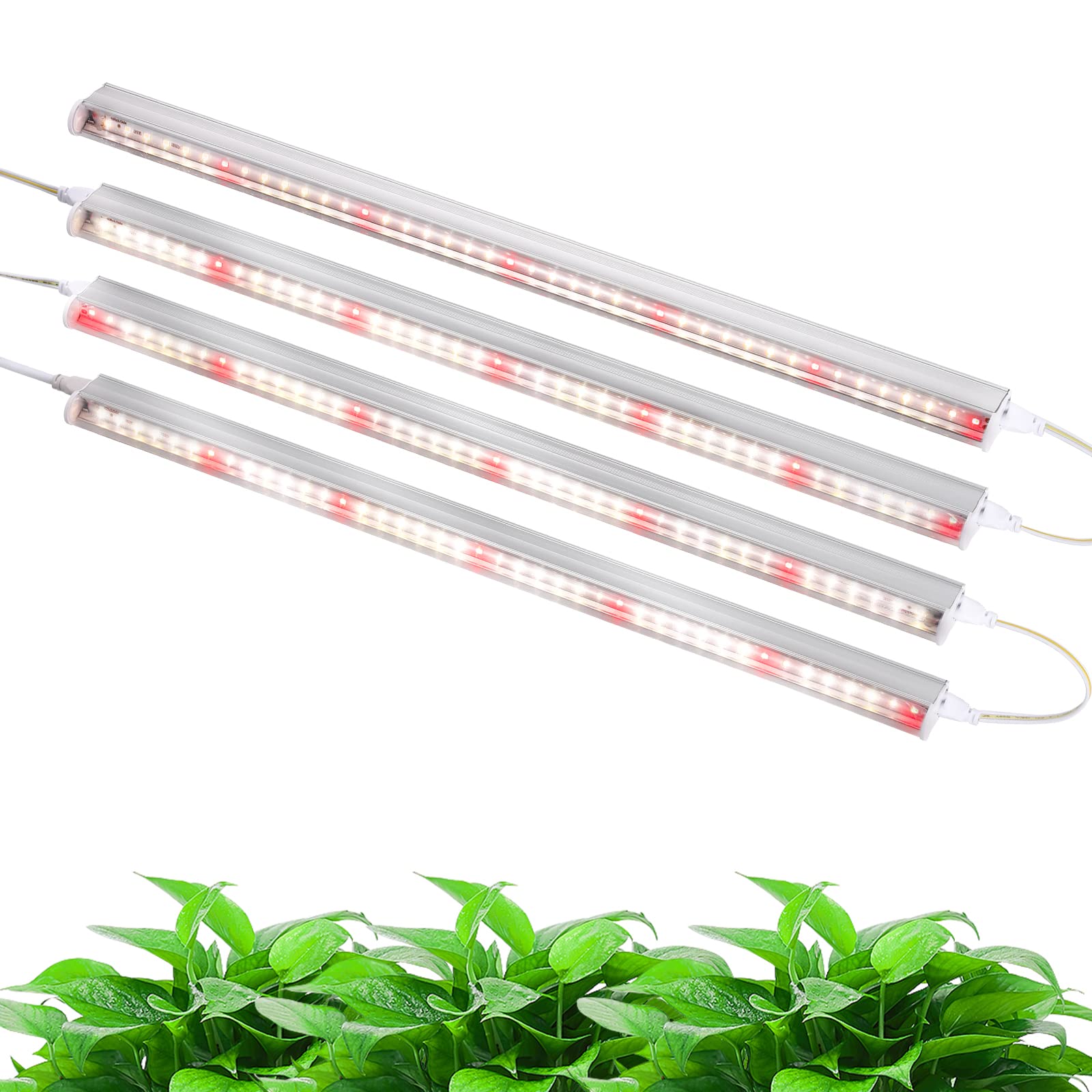 RWNTAO T5 LED Grow Lights for Indoor Plants - 32W Full Spectrum Plant Light with High PPFD, Linkable Grow Light Strips (4-Pack, 1.64FT White+Red) - Ideal for Hydroponics, Greenhouse & Home Gardening