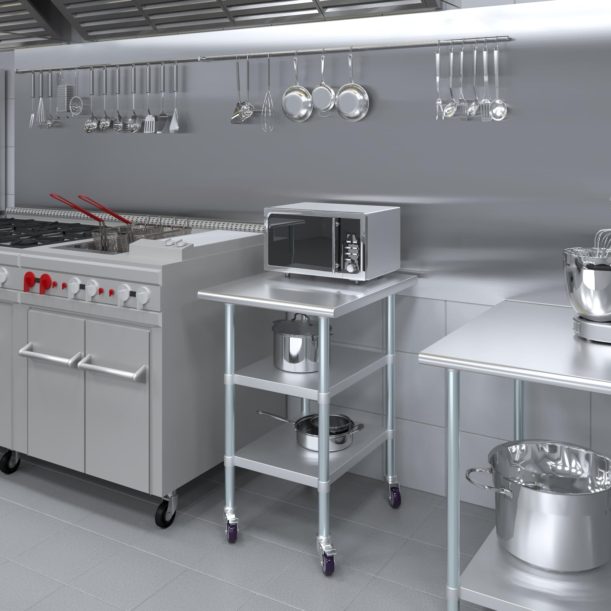 AmGood Stainless Steel Work Table with 2 Shelves & Wheels | Heavy Duty Metal Utility Table for Kitchen, Garage, Workshop | 24