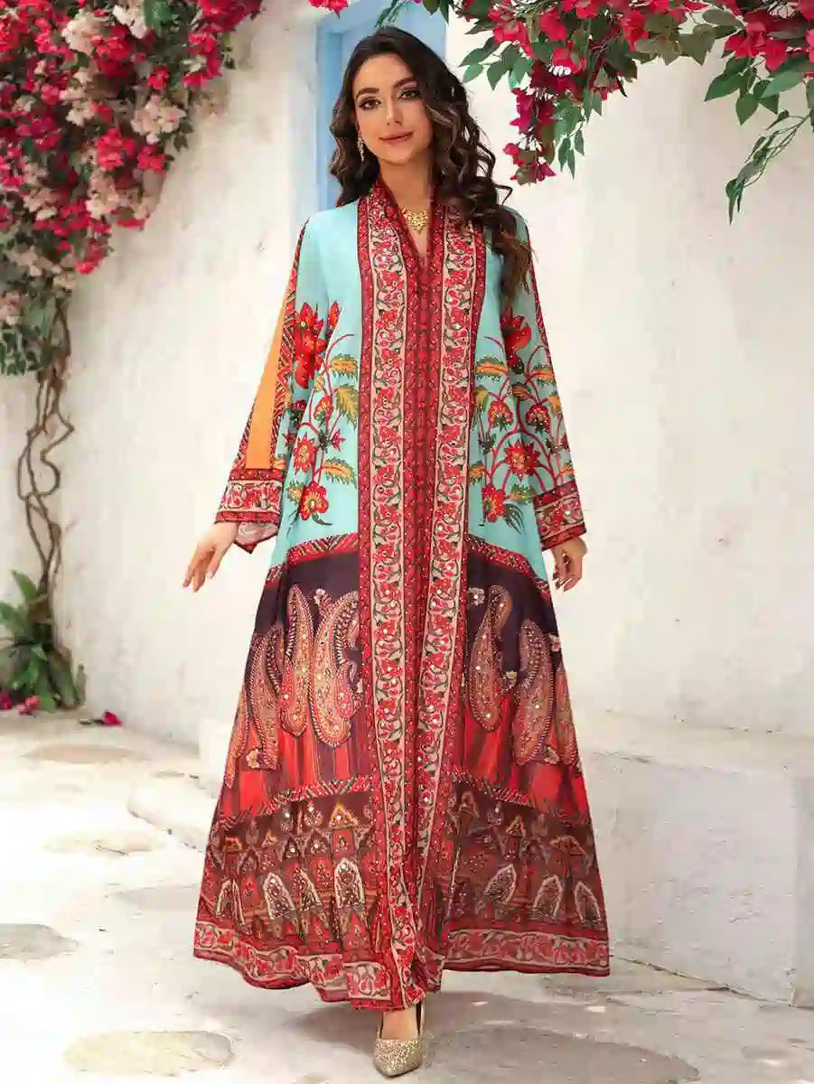 Urgarment Hotfix Rhinestone Mukhawar Eid Dress - Elegant Caftan Kaftan Jalabiya for Women #25476 | Perfect for Eid Celebrations, Weddings & Special Occasions