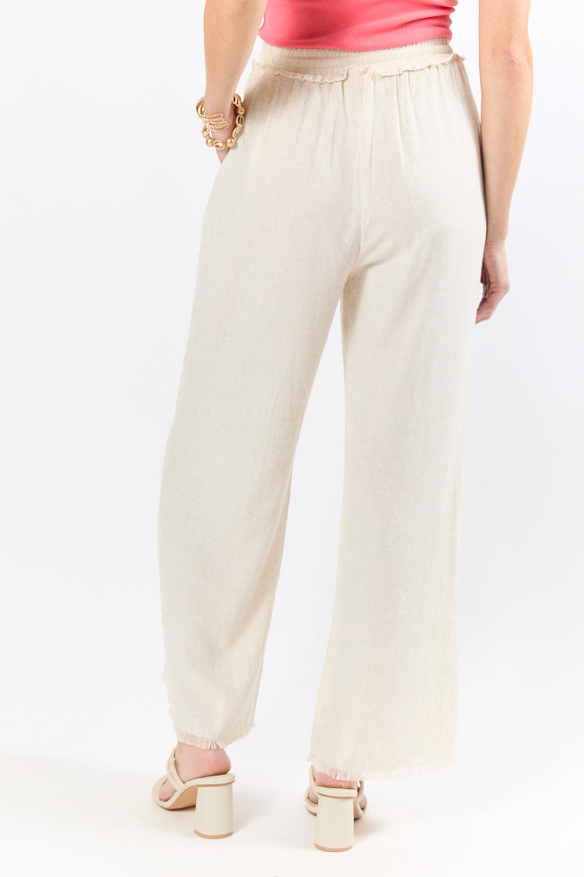 Full Sail Beige Linen Blend Pull On Pants for Women - Comfortable Casual Elastic Waist Trousers - Perfect for Summer, Travel & Lounge Wear