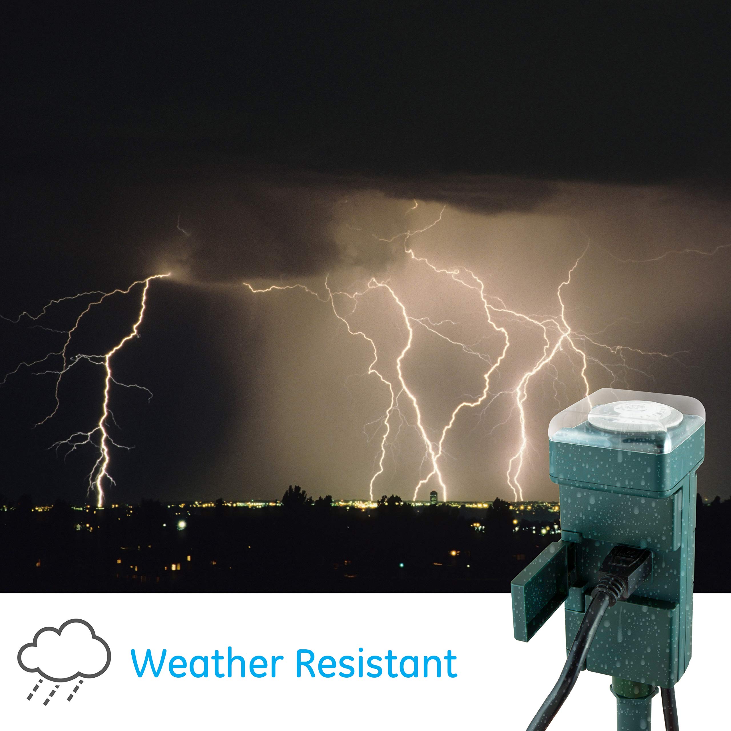 GE Outdoor 6-Outlet Mechanical Timer Stake - 24-Hour Programmable with 30-Minute Intervals, 120VAC Weatherproof Power Timer for Landscape Lighting, Holiday Decorations & Garden Equipment (Green, Model 29972) - Perfect for Patio Lights, Christmas Decor & Watering Systems