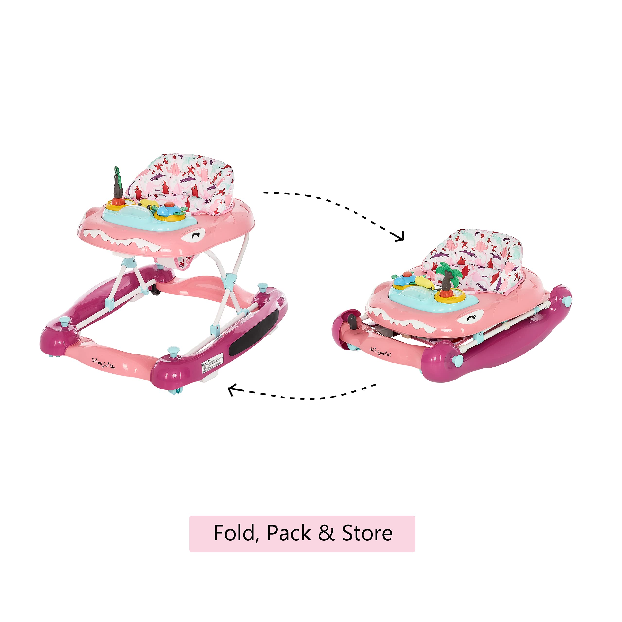 Dream On Me Baby Steps Baby Walker in Pink - Adjustable 3-Position Height, Removable Tray & Foldable Design for Easy Storage | Perfect for Learning to Walk, Indoor Play & Parent-Assisted Baby Mobility