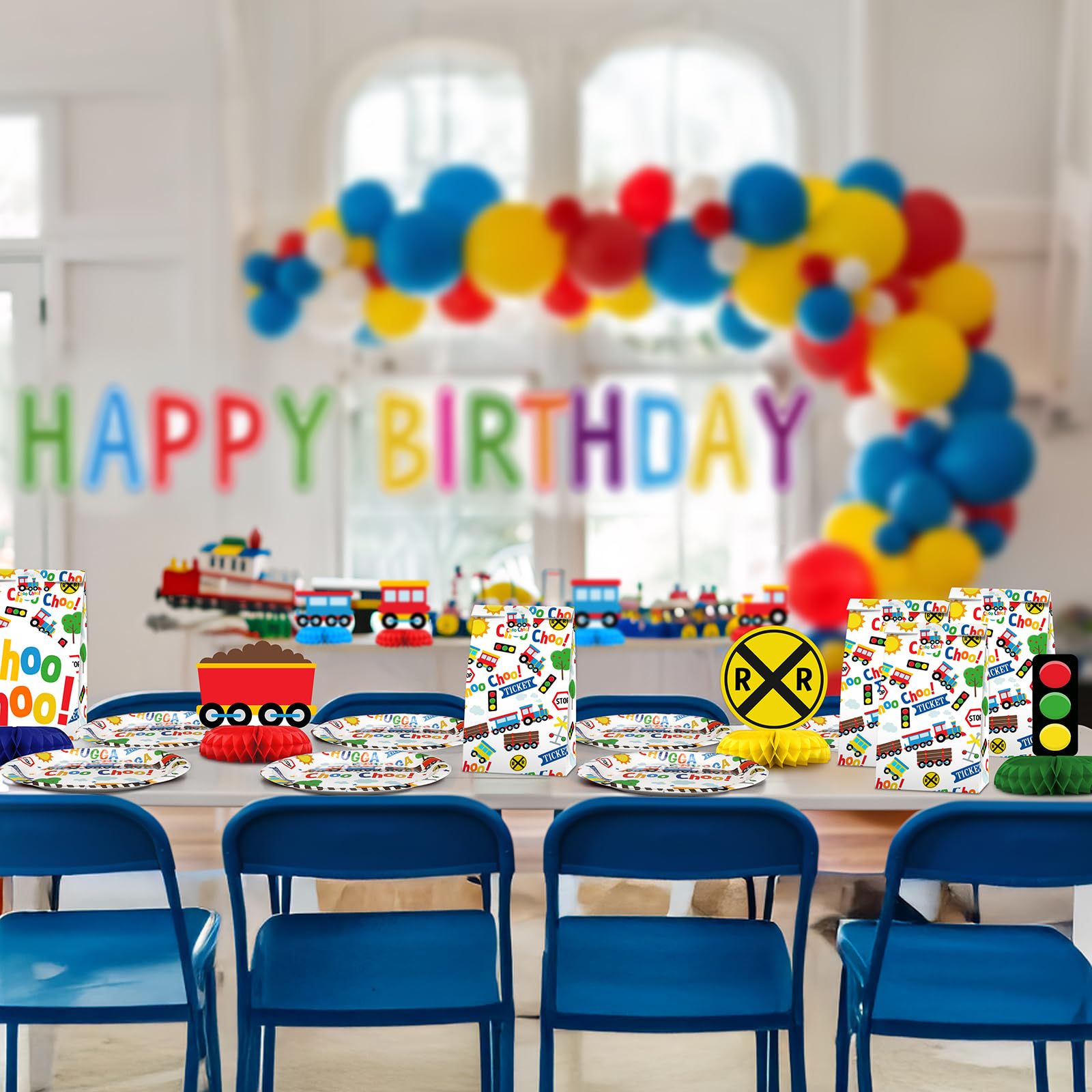 9 Pack Train Table Decorations - Kids Birthday Party & Baby Shower Train Theme Decor - Table Toppers for Train Themed Events, Birthday Cakes & Nursery Decorations
