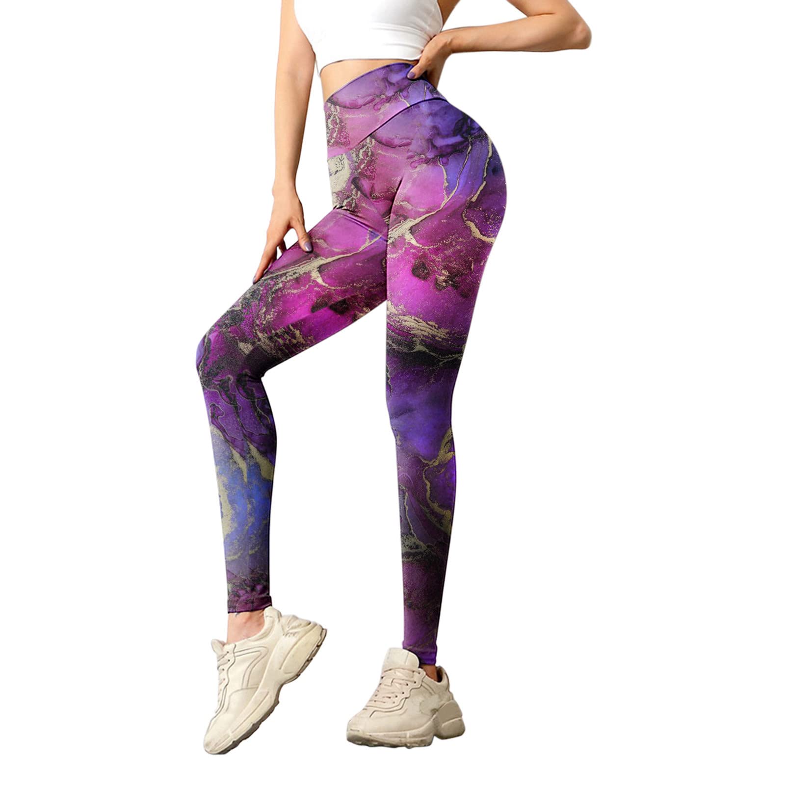 FENGQI High Waist Yoga Pants for Women - Slimming Running Pilates Workout Leggings with Booty Lifting & Tummy Control - Printed Skinny Casual Fitness Pants for Gym, Jogging & Everyday Wear