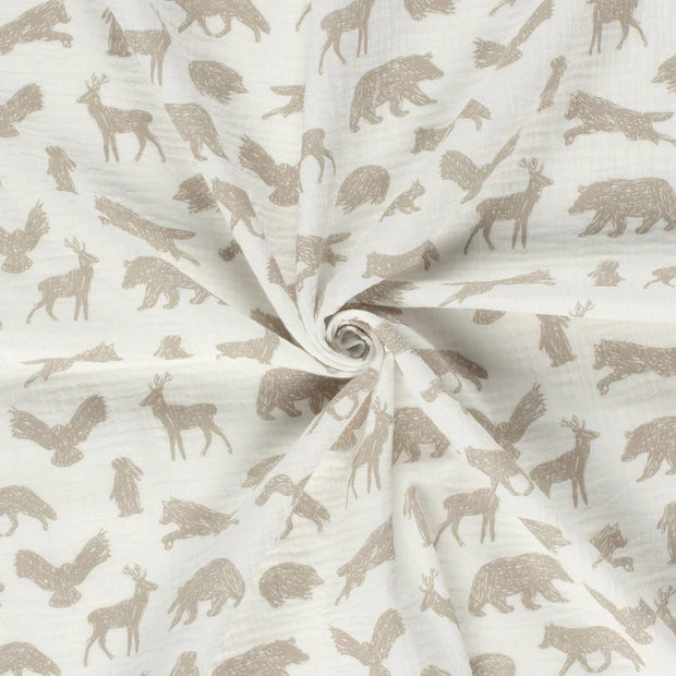 Soft Beige Animal Print Double Gauze Fabric - Perfect for Baby Clothes, Blankets & DIY Sewing Projects