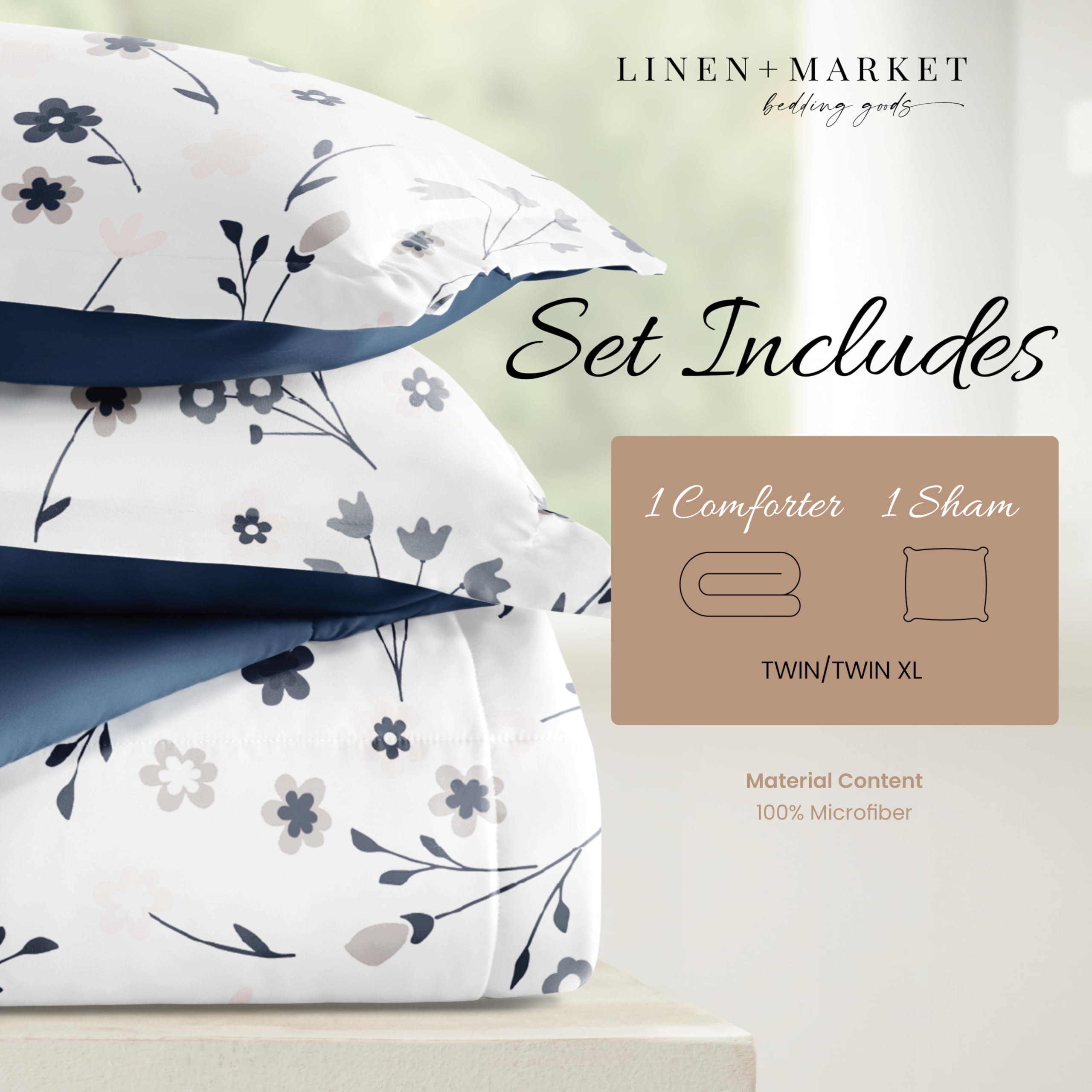 Luxury Reversible Twin/Twin XL Comforter Set - 2 Piece Soft Lightweight Down Alternative Bedding with Pillow Sham | Perfect for Guest Rooms, Dormitories & Cozy Bedroom Decor