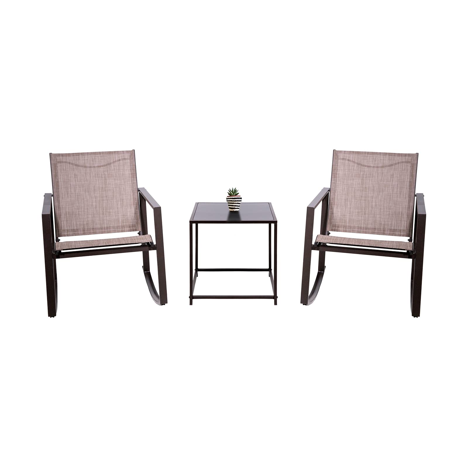 **LEVELEVE 3-Piece Outdoor Patio Rocking Chair Set – Textilene Conversation Chairs with Tempered Glass Coffee Table – Perfect for Porch, Garden, and Backyard Relaxation**