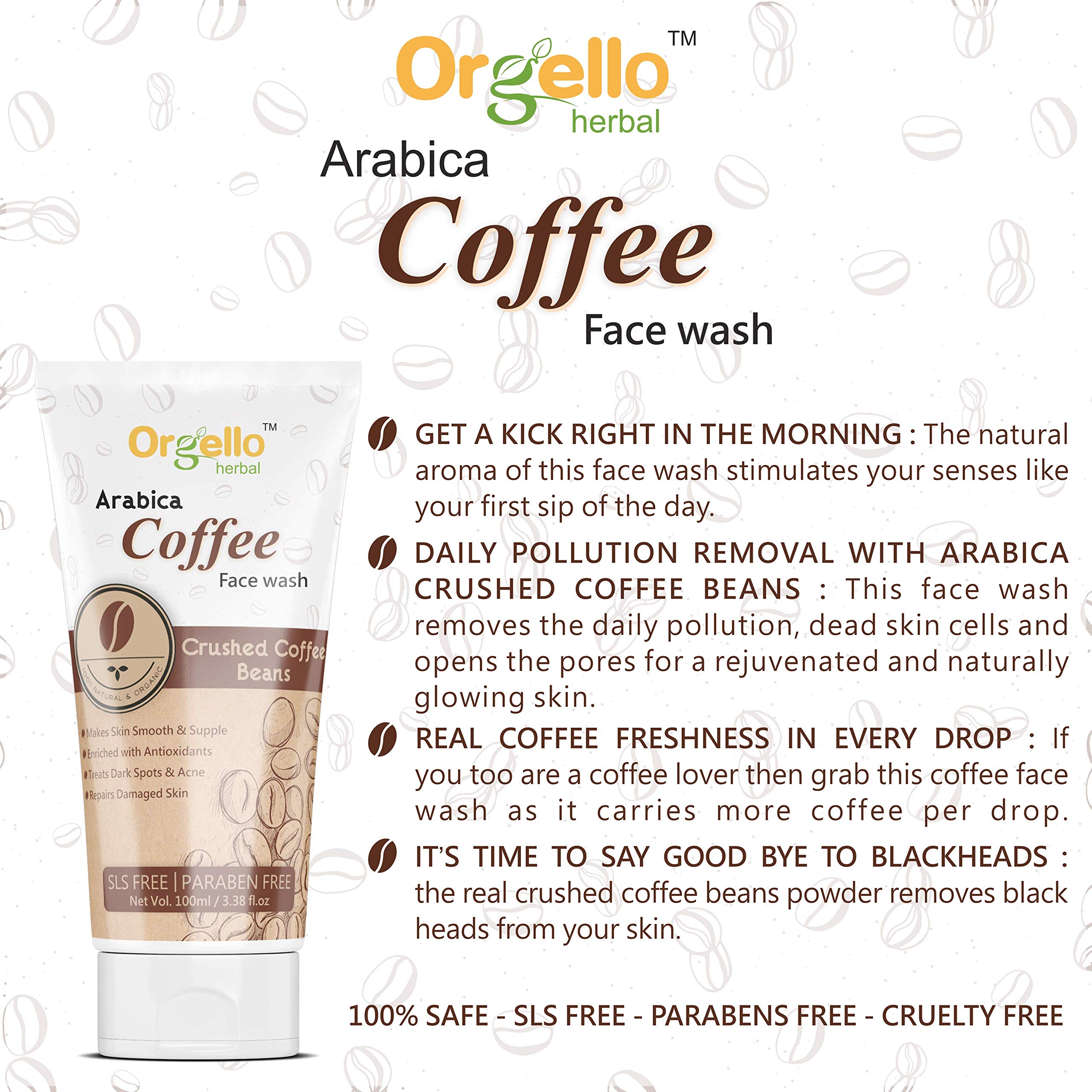 Orgello Coffee Face Wash 100gm - Natural Exfoliating Cleanser for Acne & Blackheads - Perfect for Morning Skincare Routine