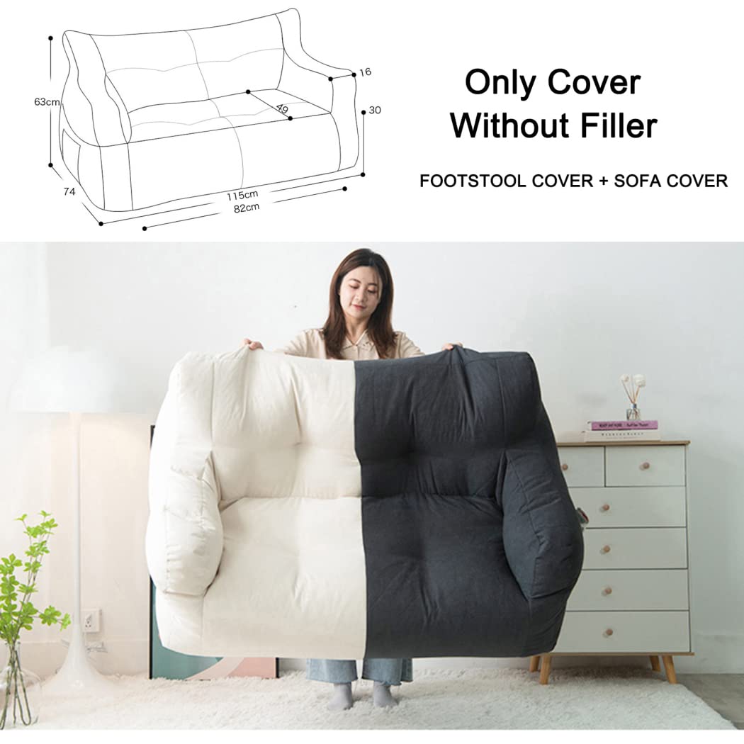 Extra Large Bean Bag Chair Cover Only (No Filler) - Giant Sack Bean Bag Case for Double Sofa Recliner | Lazy Lounger for Adults & Kids | Perfect for Living Room, Bedroom, Game Room & Dorm | White