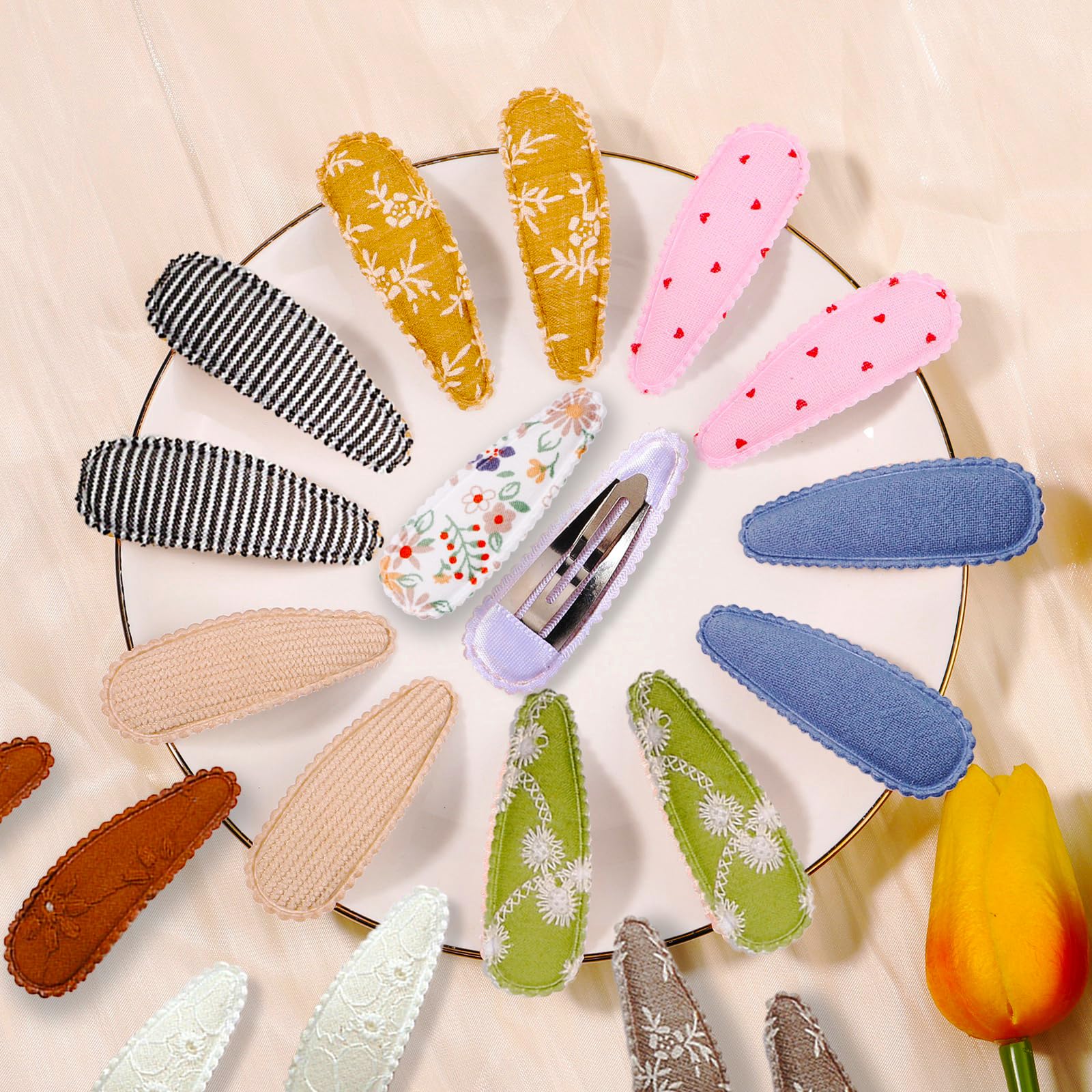 20Pcs Spring Floral Embroidered Hair Clips for Girls - Non-Slip Snap Barrettes for Toddlers & Kids | Perfect for School, Parties & Daily Hair Styling