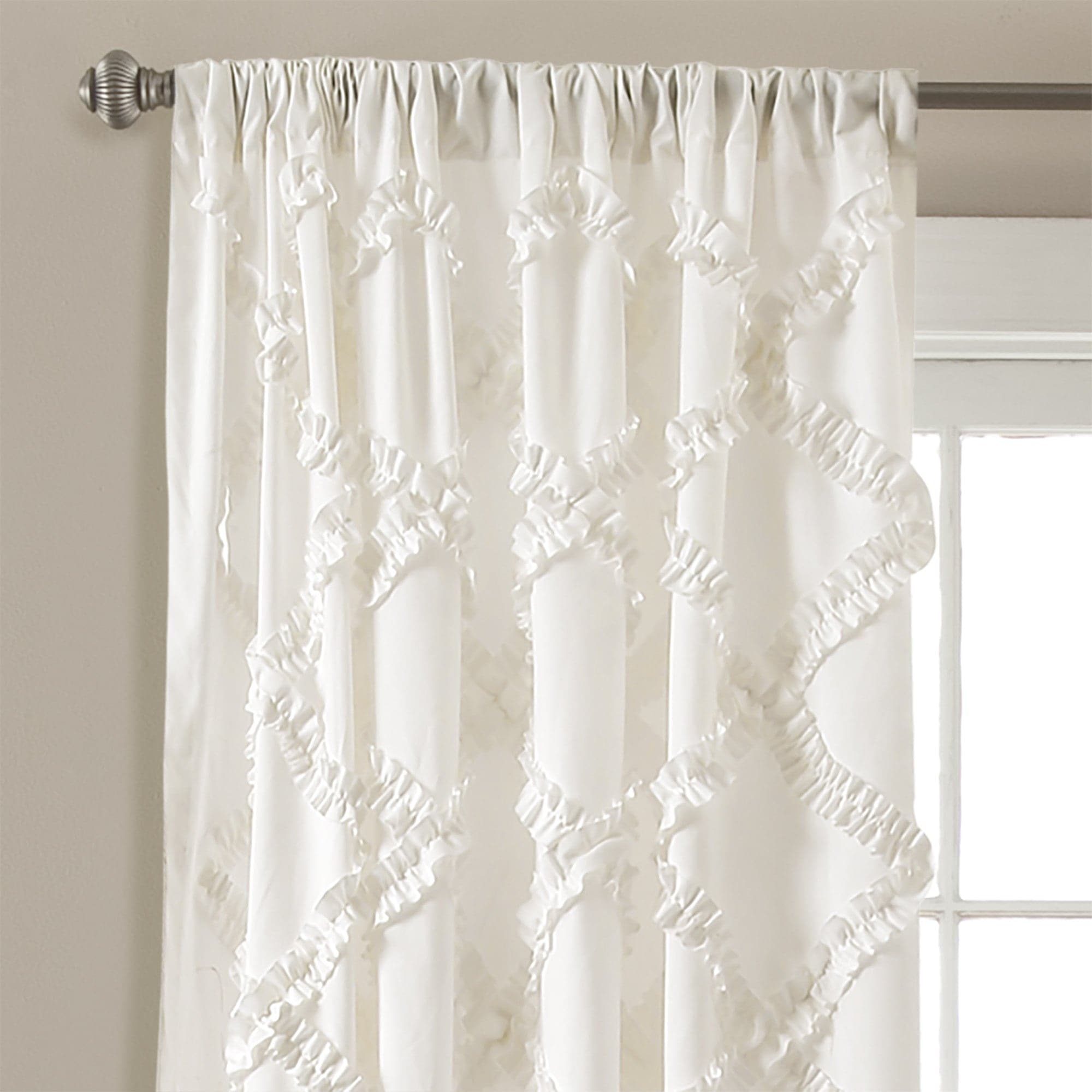 Elegant Ruffle Diamond Window Curtain Set - Blackout Sheer Panels for Living Room & Bedroom - Home Decor for French Doors, Bay Windows & Nursery (Set of 2)