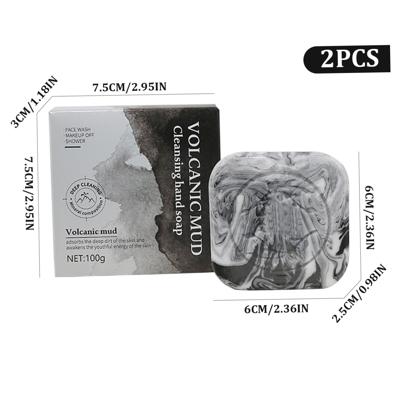 Natural Charcoal & Volcanic Clay Face Soap for Acne - 2 Pack (100g Each) | Oil Control & Moisturizing Black Soap Bar for Men & Women | Gentle Cleanser for Face, Scalp & Body | Perfect for Oily & Acne-Prone Skin Care Routine