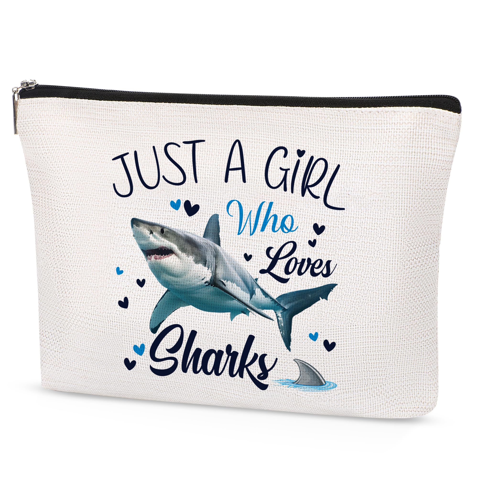 Shark Lover Makeup Bag for Women - Portable Travel Cosmetic Bag with Zipper - Perfect Gift for Shark Enthusiasts - Ideal for Travel, Gym & Daily Use (Just A Girl Who Loves Sharks)