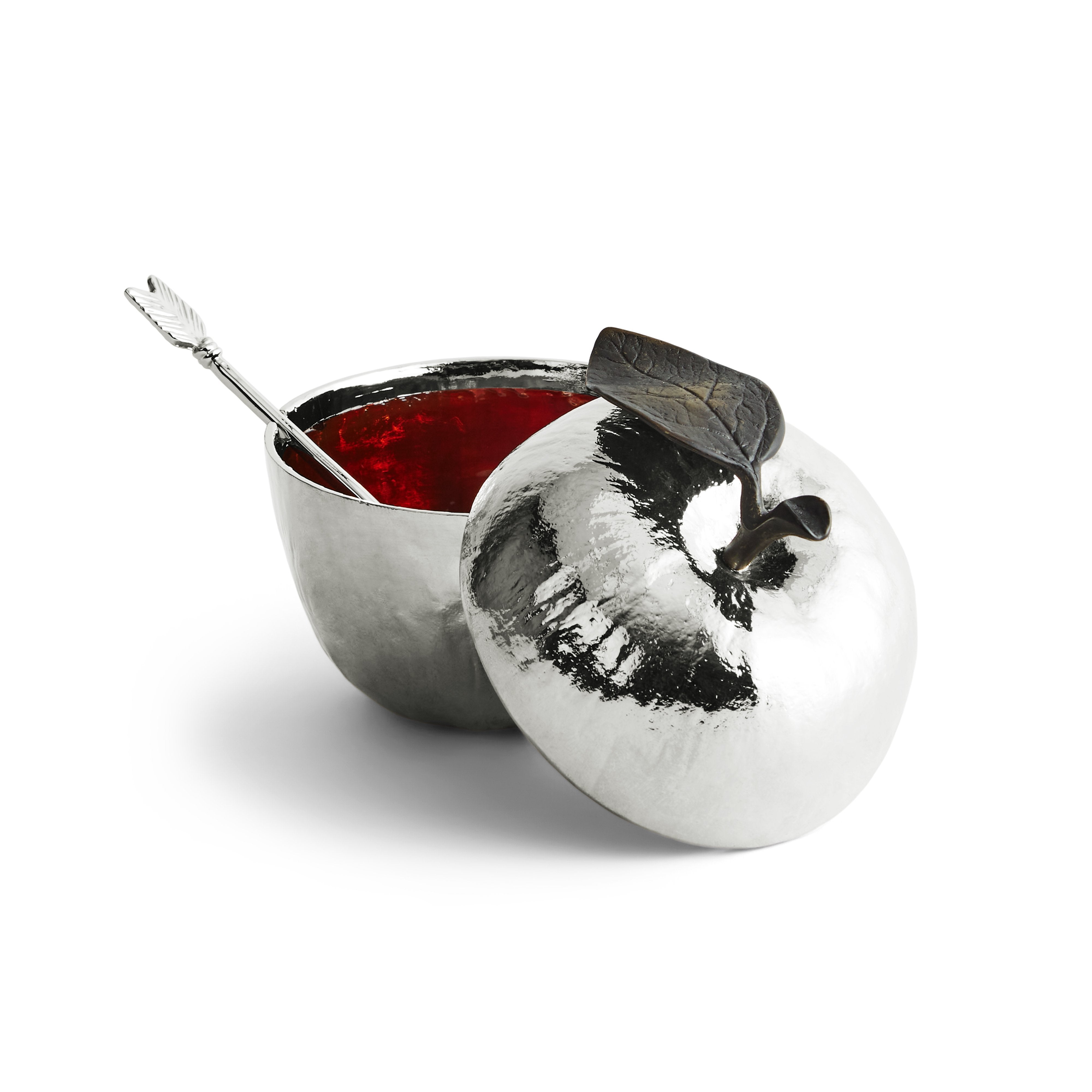 Premium Nickel-Plated Apple Honey Pot with Spoon - Elegant Honey Dispenser for Tea, Coffee, Toast & Dessert Presentation
