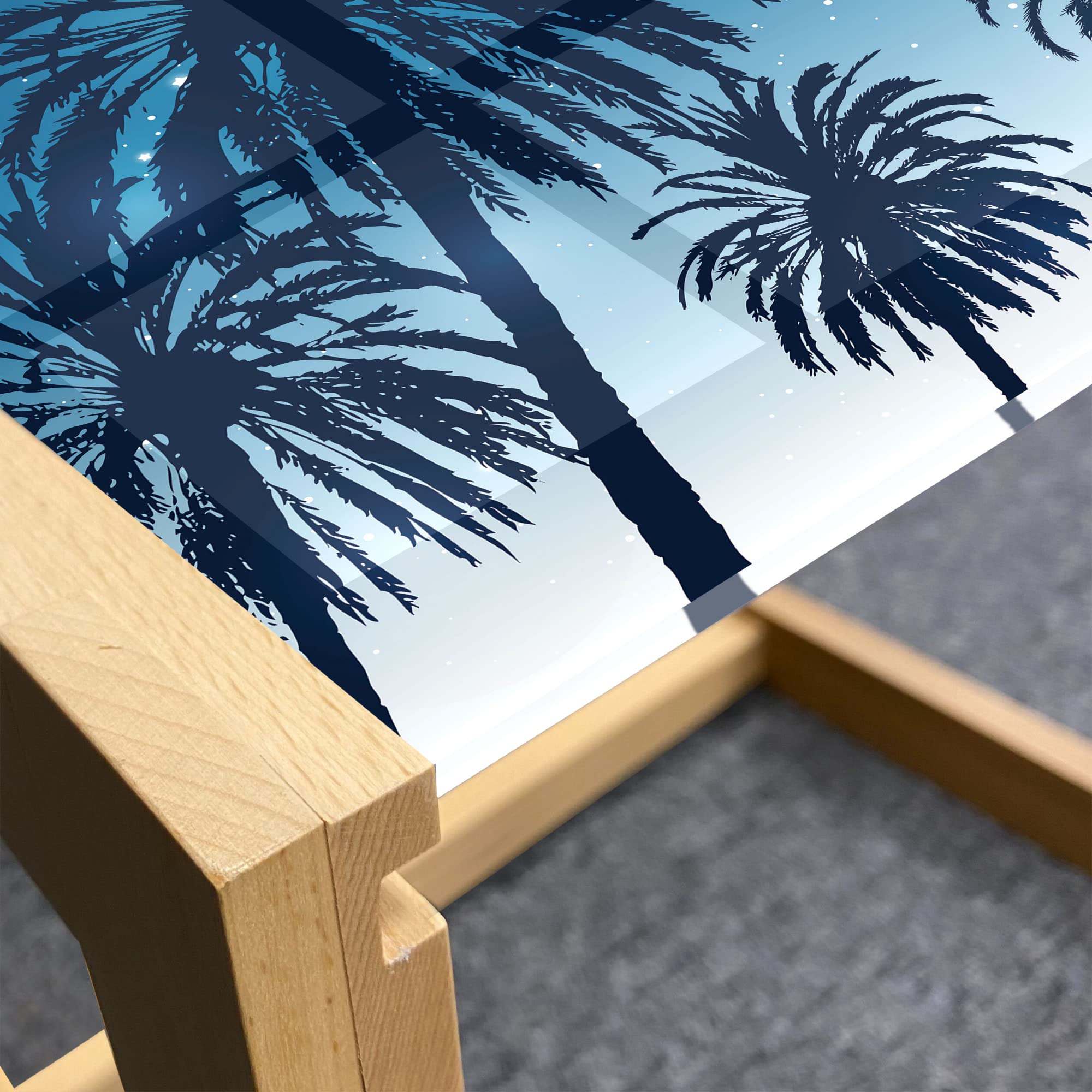 Ambesonne Trees Coffee Table - Palm Silhouettes Nature Themed with Starry Sky Art Print, Acrylic Glass Top & Wooden Frame - Perfect for Living Rooms, Offices & Dorm Decor (Dark Night Blue & White, Small)