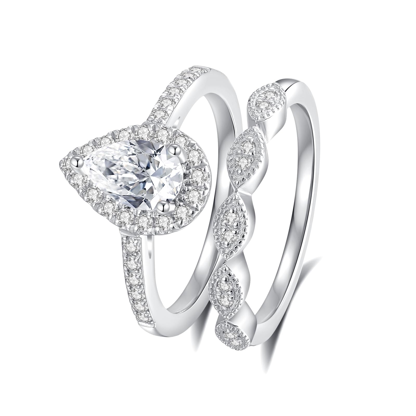 Moissanite Wedding Ring Set for Women - 925 Sterling Silver with 18K White Gold Plated, D Color VVS1 Clarity, Engagement & Promise Rings with Certificate - Perfect for Travel, Proposals & Anniversary Gifts