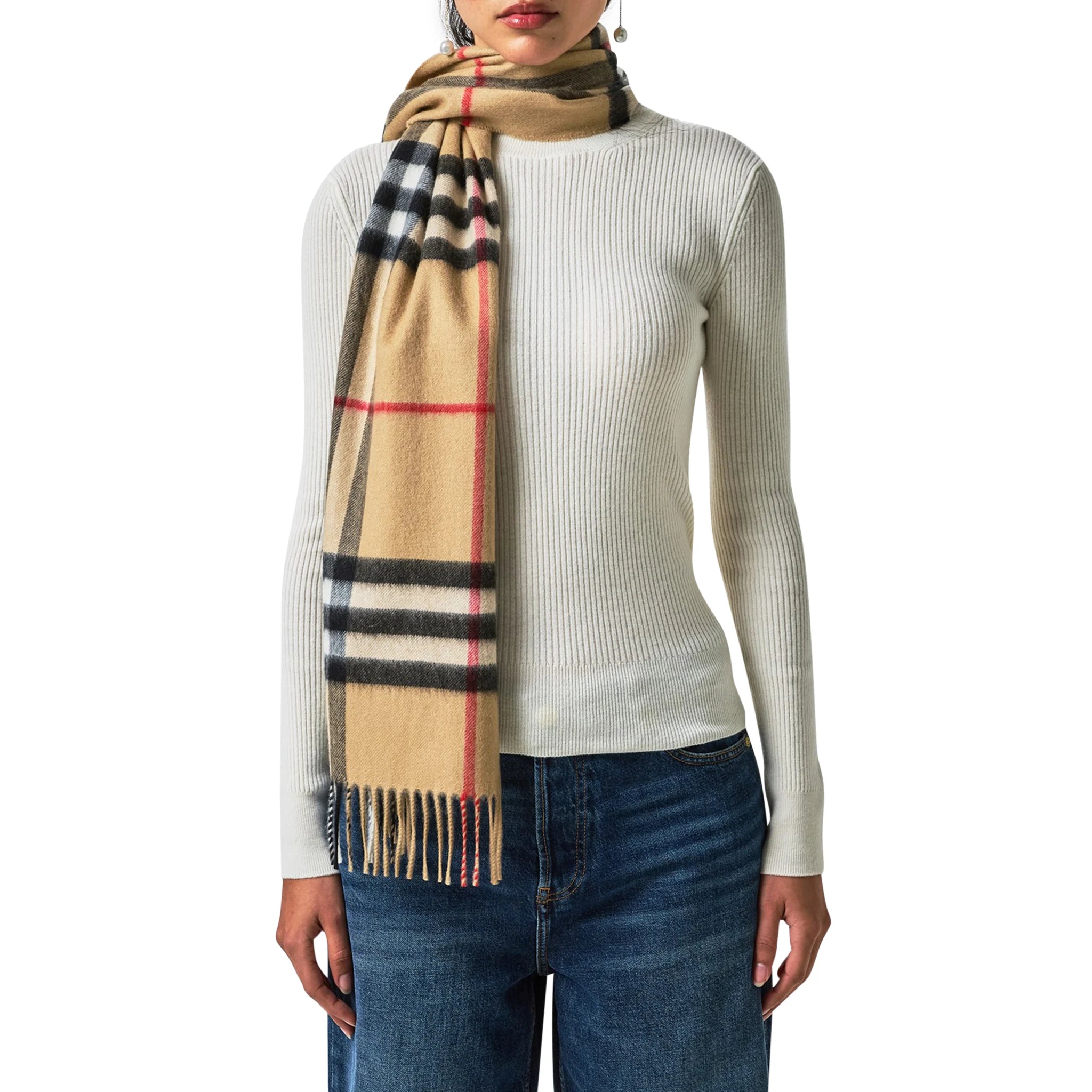 Burberry Check Cashmere Scarf - Luxury Soft Beige Plaid Wrap for Women & Men | Perfect for Winter Fashion, Travel & Gift Giving
