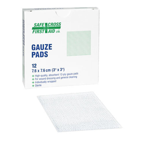 Sterile Gauze Pads 3x3 Inches (7.6x7.6 cm) - Pack of 12 | Non-Woven Wound Dressing for First Aid, Medical Care & Emergency Kits